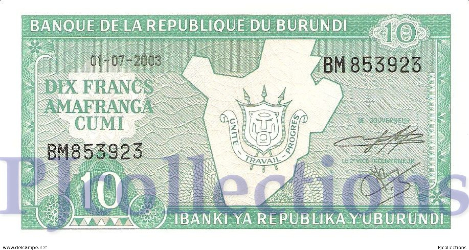 BURUNDI 10 FRANCS 2003 PICK 33d UNC - Burundi