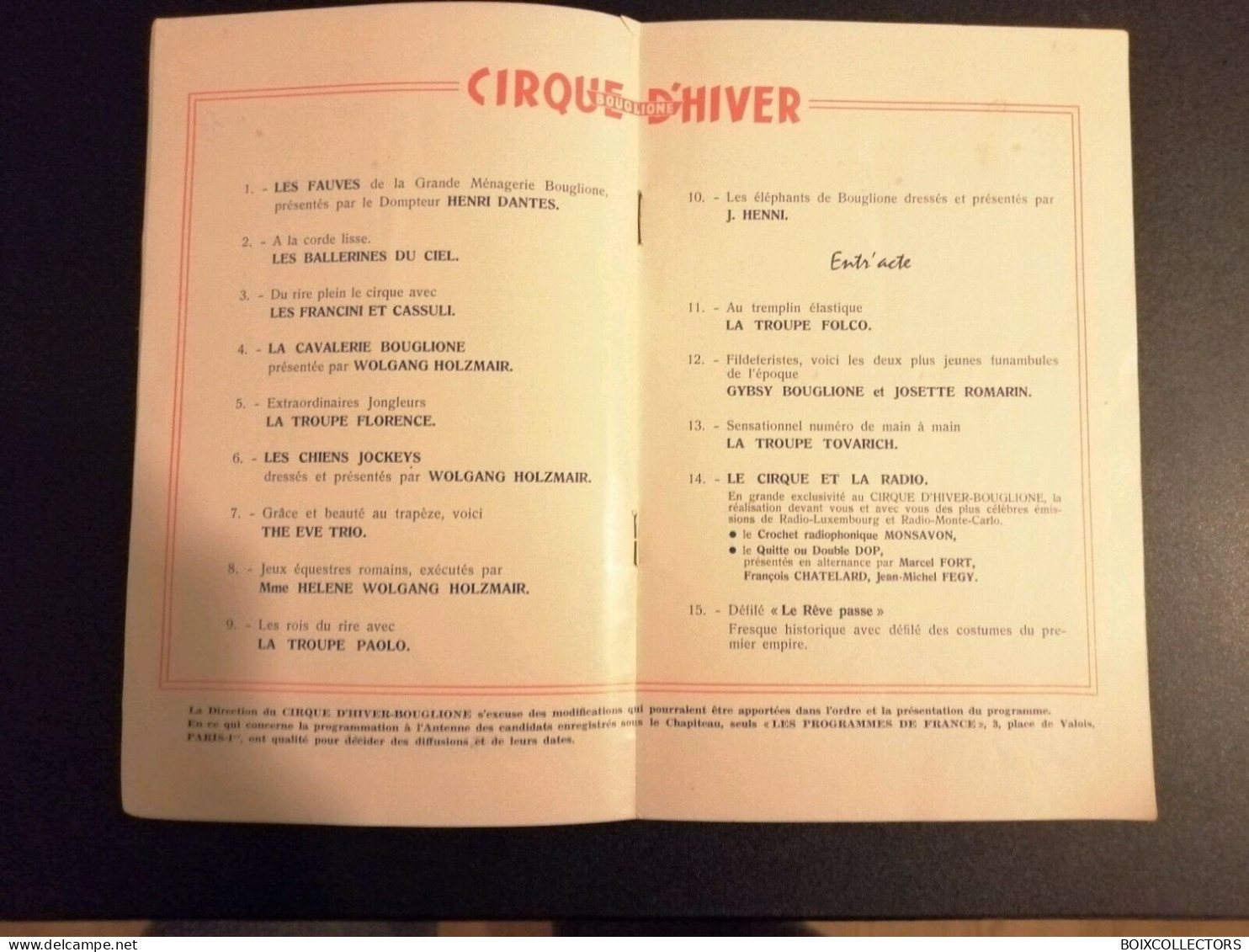 Cirque BOUGLIONE Programme 1959 - Programmes