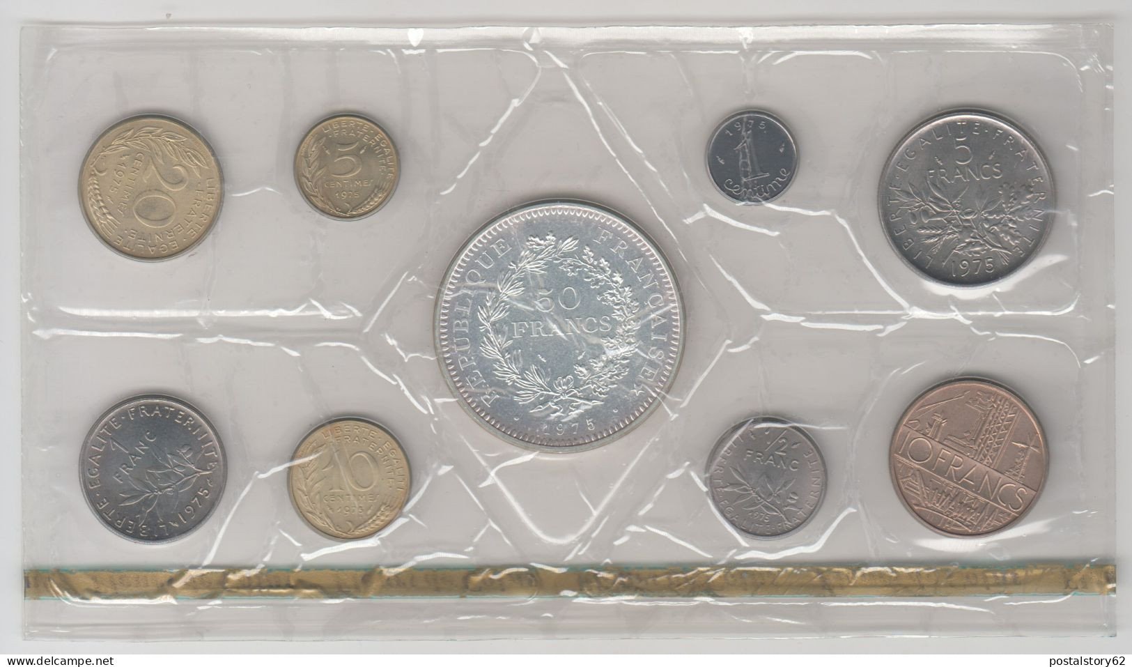 Monnaie De Paris Piéces " Fleurs De Coins " Serie Completa 1975"  Con 50 Francs In Argento - BU, BE & Münzkassetten