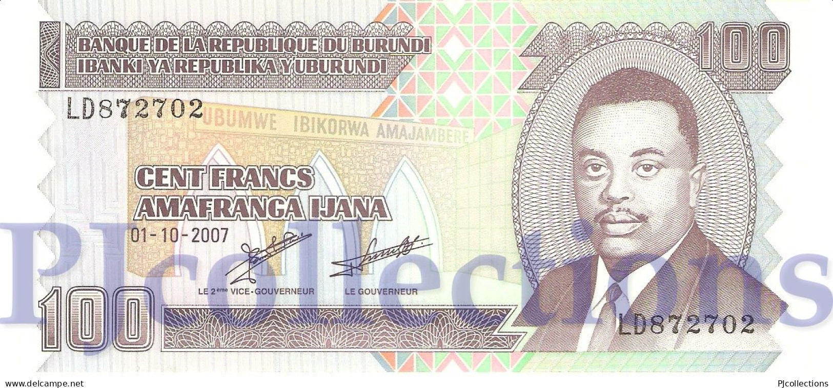 BURUNDI 100 FRANCS 2007 PICK 37f UNC - Burundi