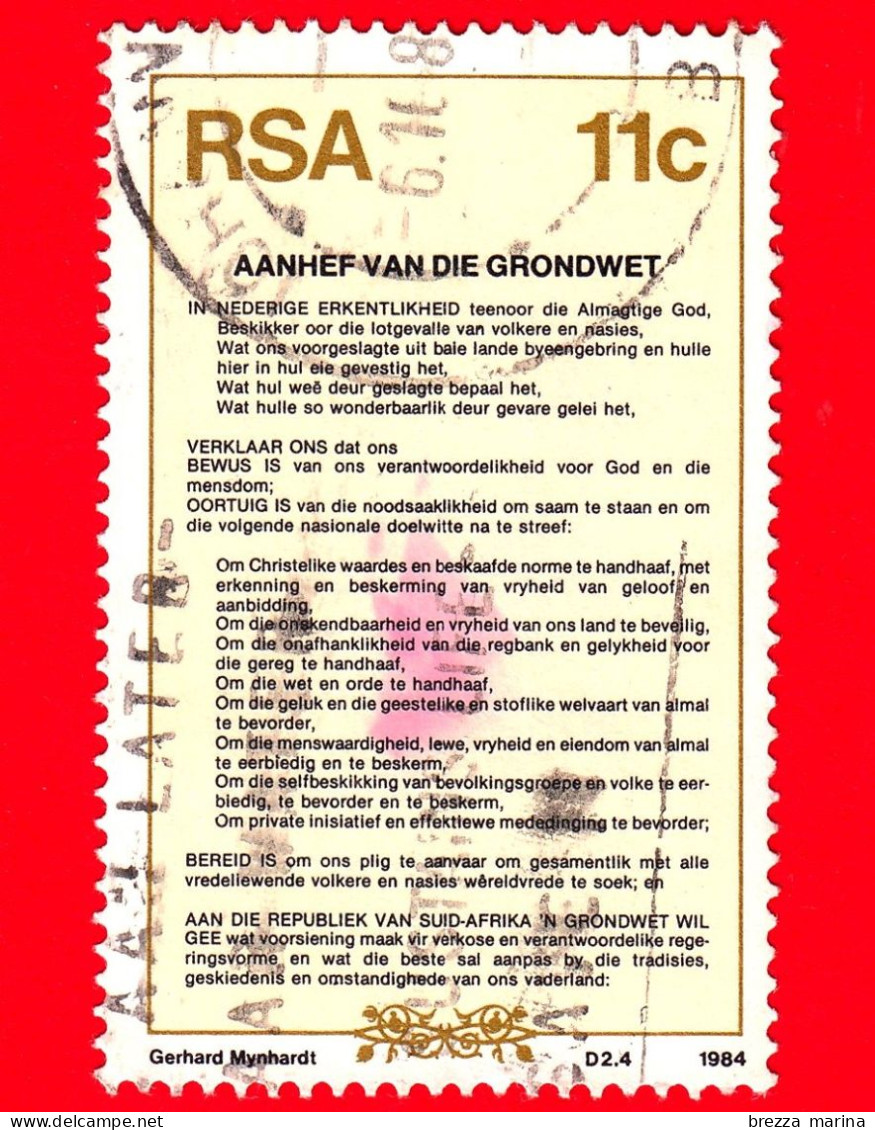 SUD AFRICA - Usato - 1984 - Nuova Costituzione - Preamble In Afrikaans - 11 - Oblitérés