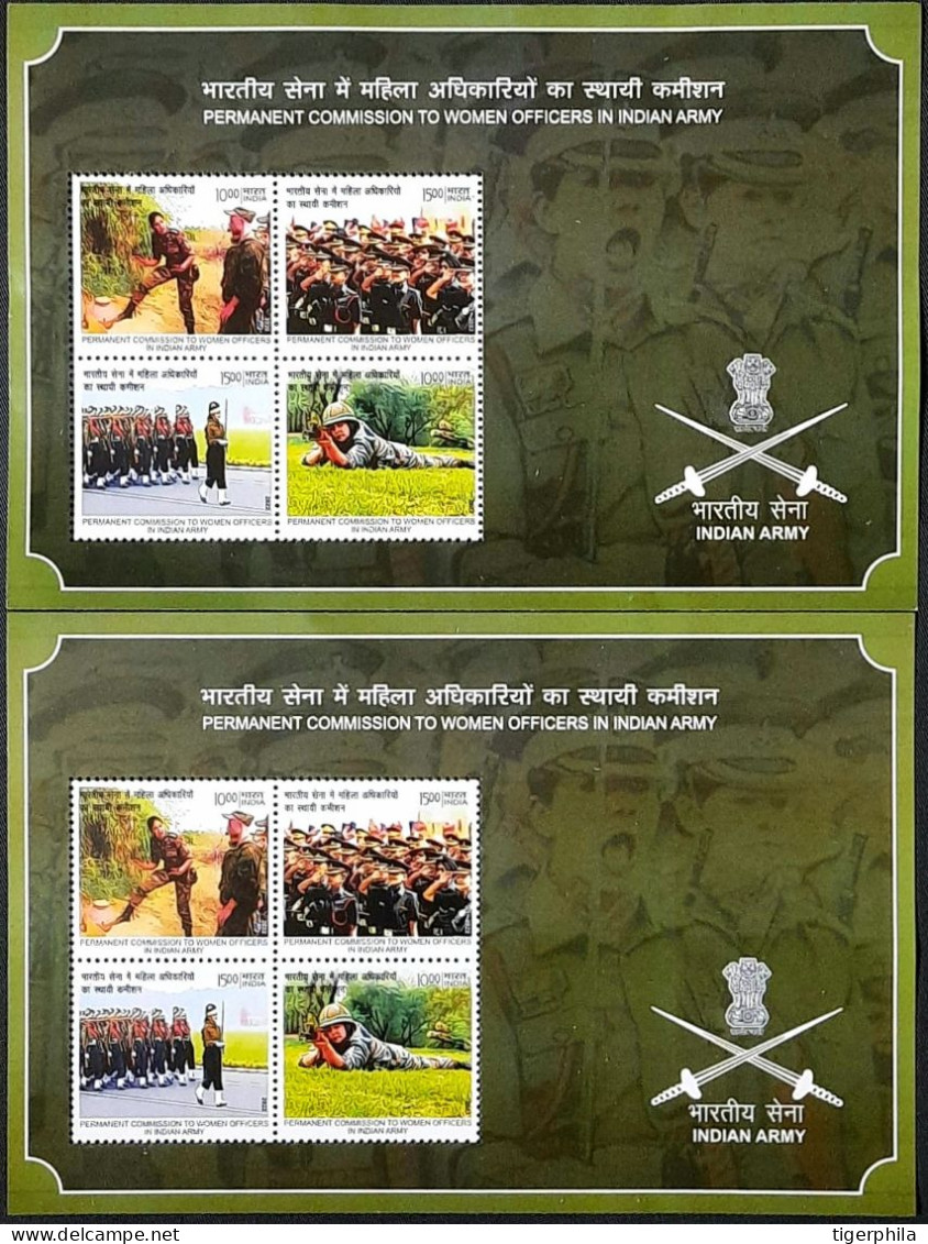 INDIA 2022 Indian Army Women Officers Miniature Sheet MNH   VARIETY  SHADE DIFFERENCE - Usados