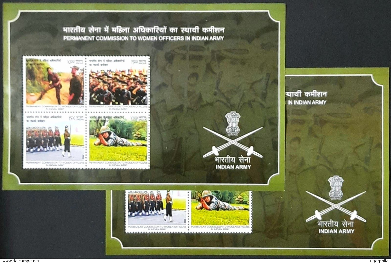 INDIA 2022 Indian Army Women Officers Miniature Sheet MNH   VARIETY  SHADE DIFFERENCE - Usati