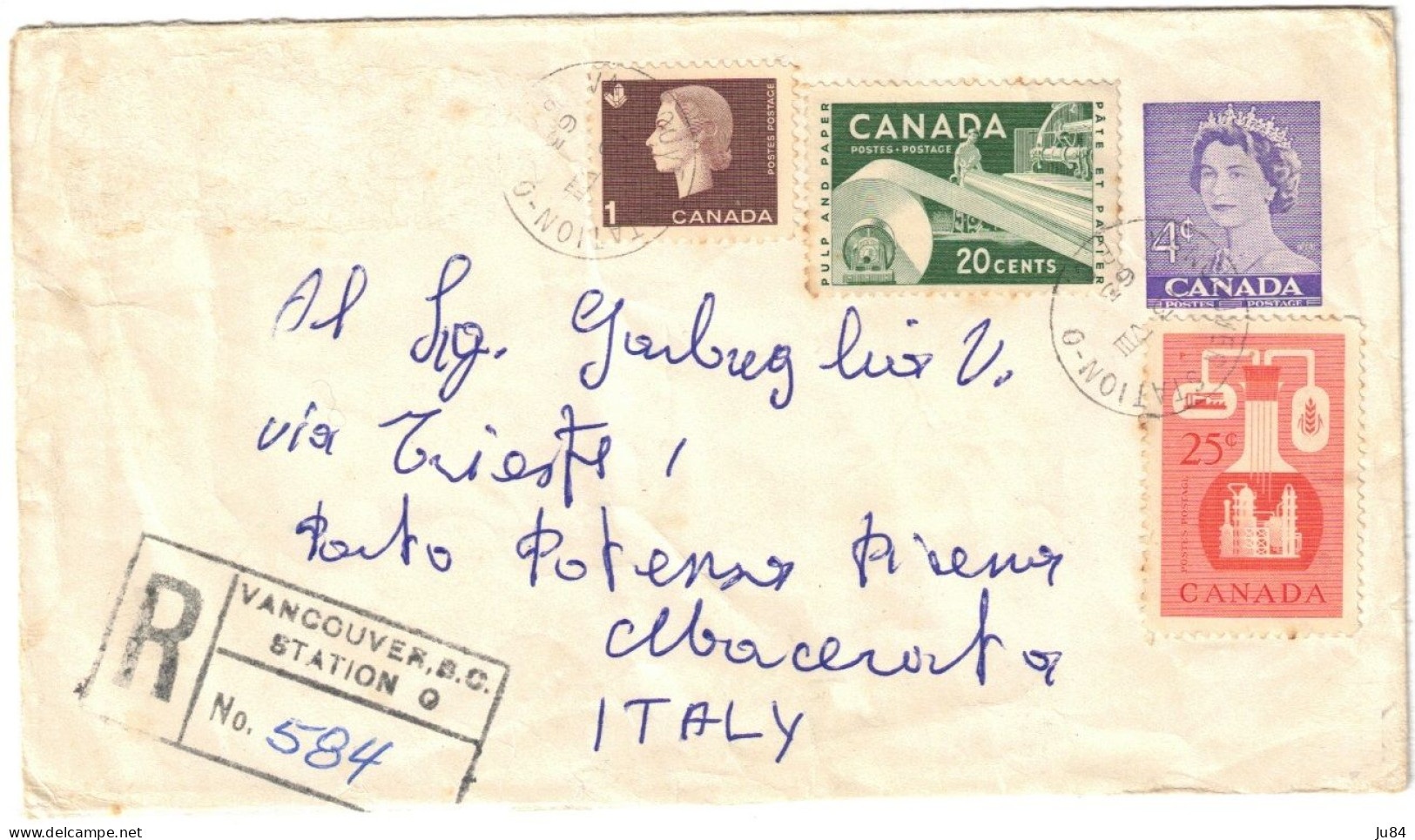 Canada - British Columbia - Vancouver Station - Registered Letter - Lettre Recommandée Pour L'Italie - 13 Août 1963 - Briefe U. Dokumente