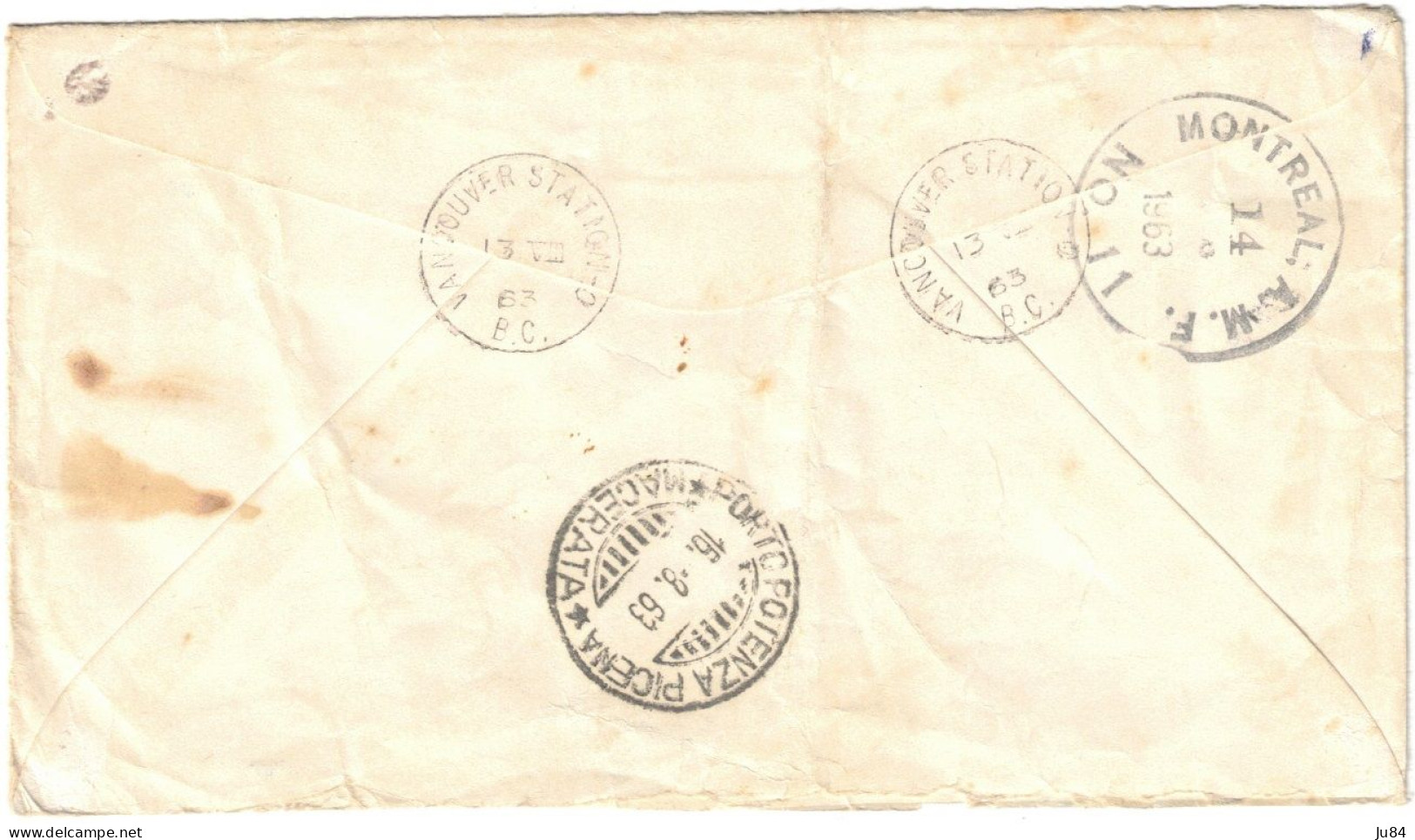 Canada - British Columbia - Vancouver Station - Registered Letter - Lettre Recommandée Pour L'Italie - 13 Août 1963 - Covers & Documents