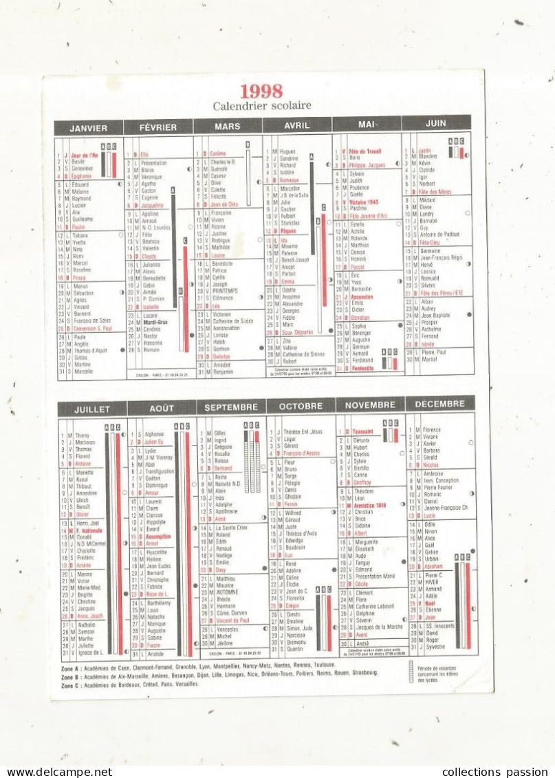 Calendrier Scolaire , Petit Format,  1998 ,LAURE , 91 , SACLAS ,planche à Voile - Petit Format : 1991-00