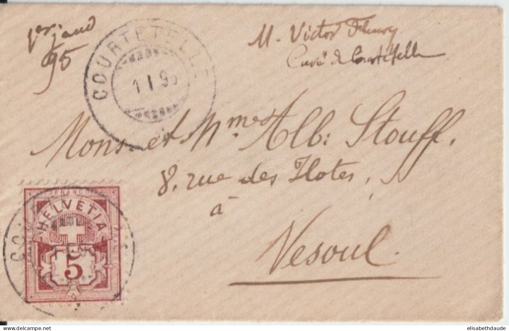 1895 - SUISSE - CACHET De 1 JANVIER !! ENVELOPPE De COURTETELLE (JURA) ! => VESOUL (HAUTE SAONE) ! - Poststempel