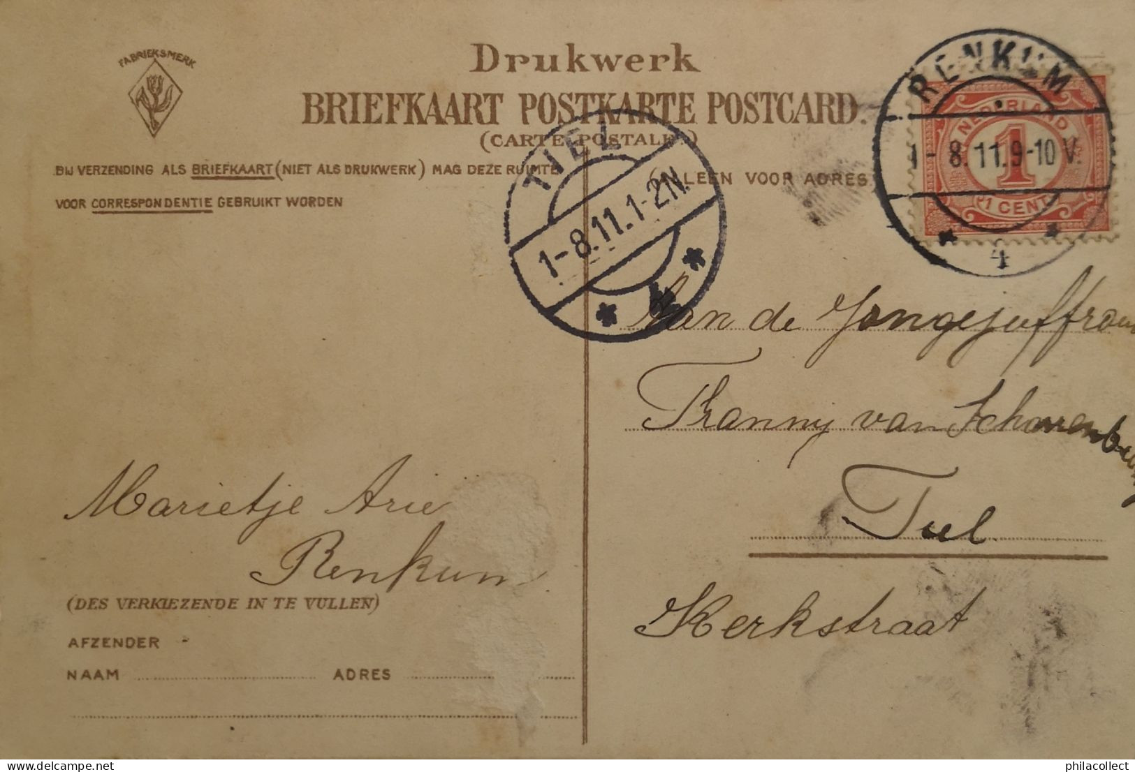 Renkum (Gld.) Letter Kaart - Villa Boschrust 1911 De Tulp - Renkum