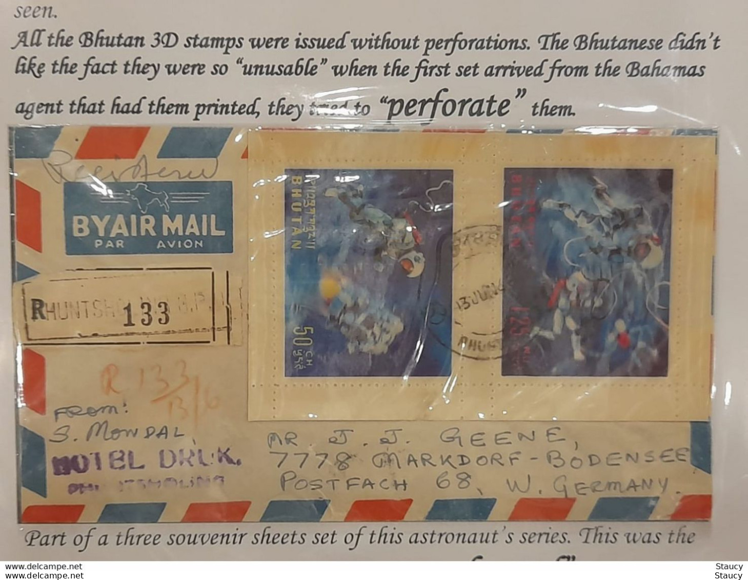 Bhutan 13-06-1968 Man In Space 3d Trial "Perforated" Franking On Registered Cover To Germany As Per Scan RRR - Asie