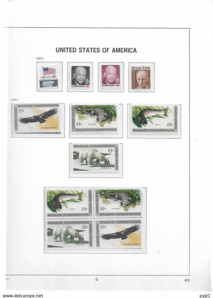 1971 MNH USA  Year Complete According To DAVO Album, Postfris** - Annate Complete