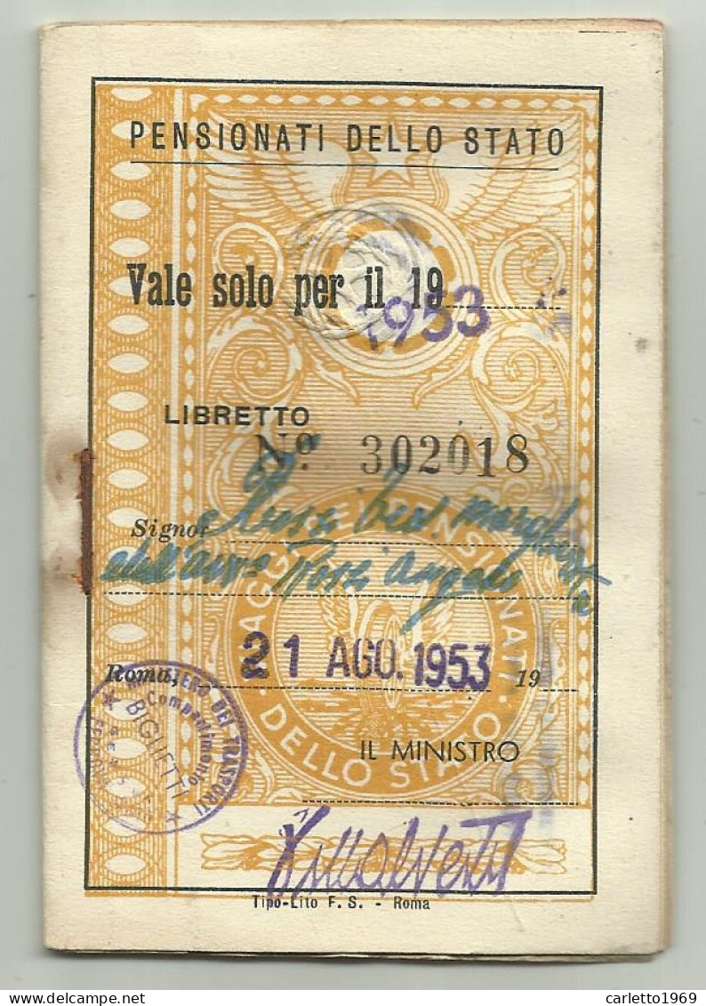 4 TESSERE PENSIONATI DELLO STATO ANNO 1950/51/53/55 - Mitgliedskarten