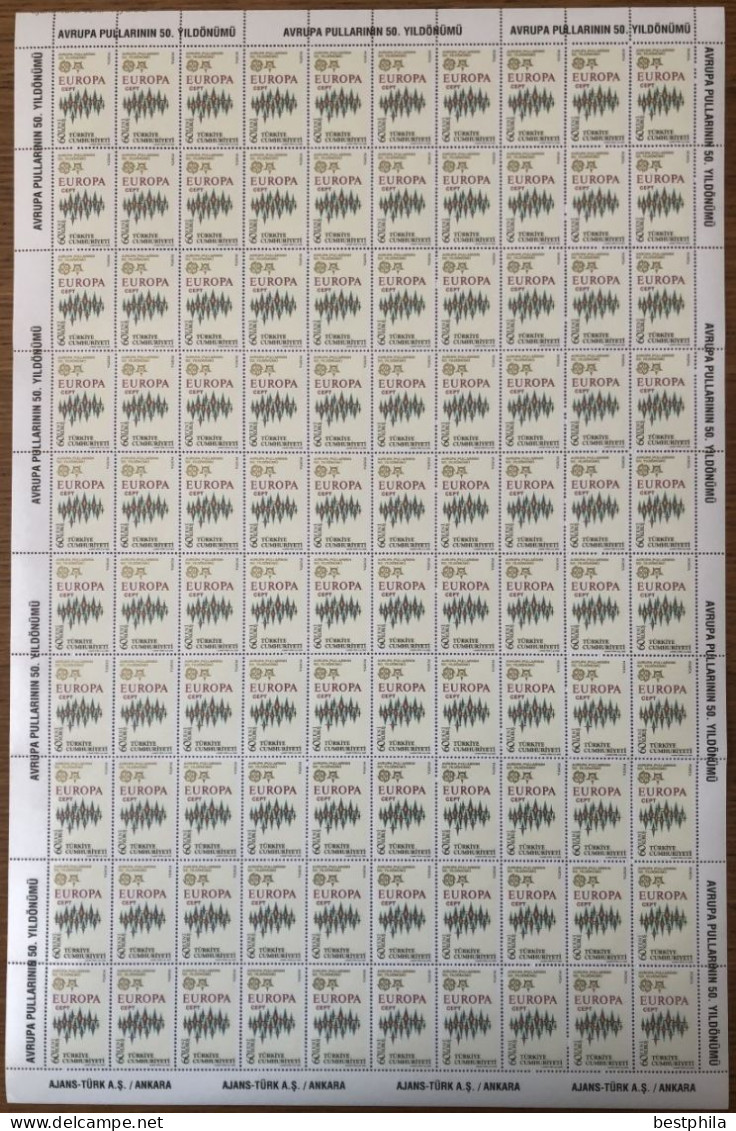 Europa Cept - 2005 - Turkey, Türkei - 4.Complete Sheetlet Of 100 Set (Folded Several Times) ** MNH - Nuovi