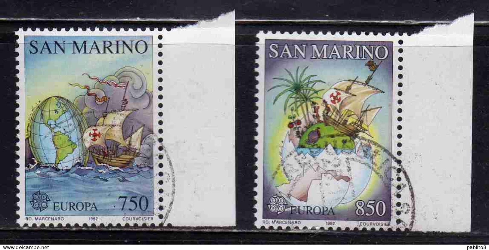 REPUBBLICA DI SAN MARINO 1992 EUROPA  UNITA CEPT SCOPERTA DELL'AMERICA SERIE COMPLETA COMPLETE SET USATA USED OBLITERE' - Usados