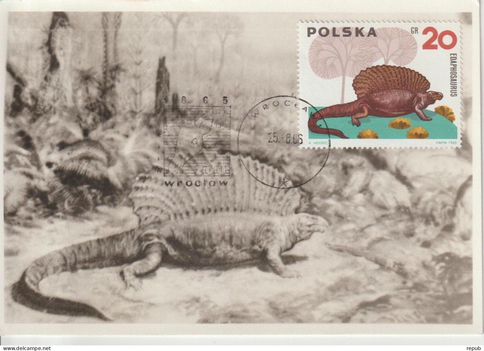 Pologne Carte Maximum 1965 Animaux Préhistoriques 1423 - Maximum Cards