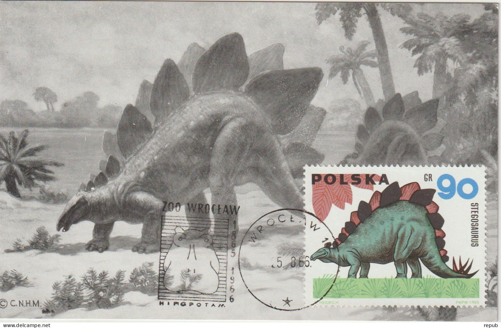 Pologne Carte Maximum 1965 Animaux Préhistoriques 1427 - Cartes Maximum