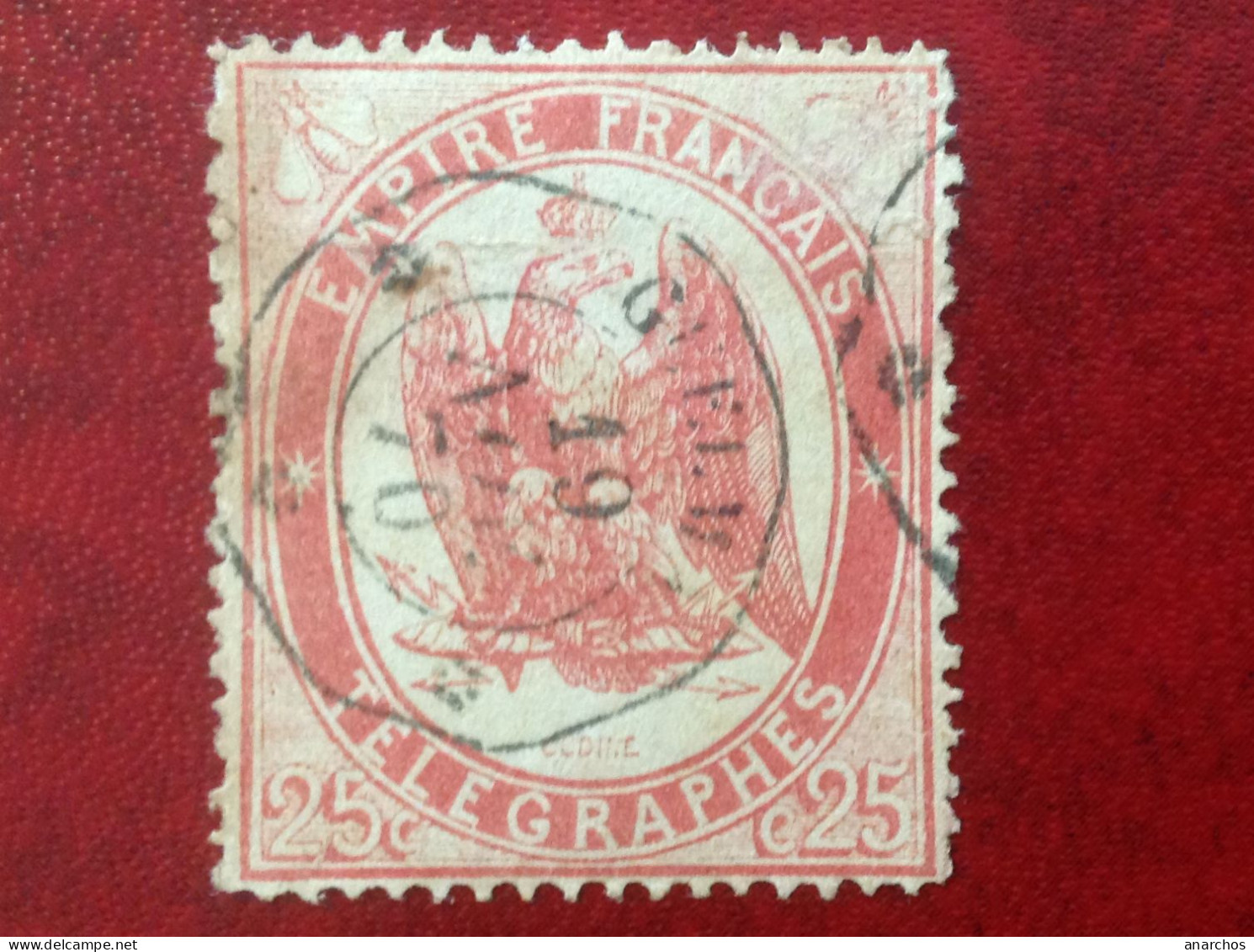 Timbre Télégraphes N° 5 25c Rouge Carminé Obl. Guelma, Teinte Usée Cote 110€ - Télégraphes Et Téléphones