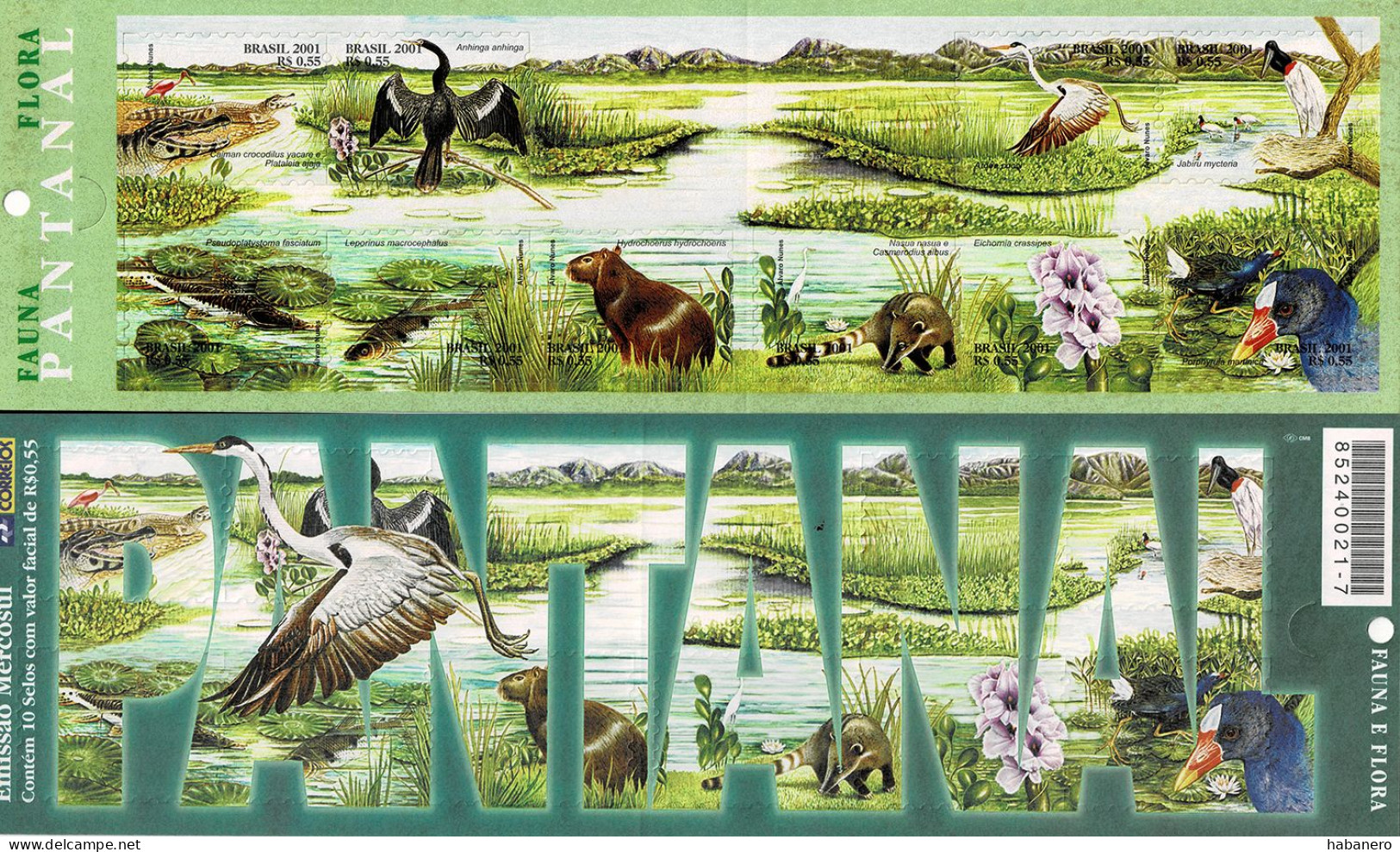 BRAZIL 2001 Mi 3197-3206 BIRDS FAUNA & FLORA MINT LARGE BOOKLET ** - Postzegelboekjes