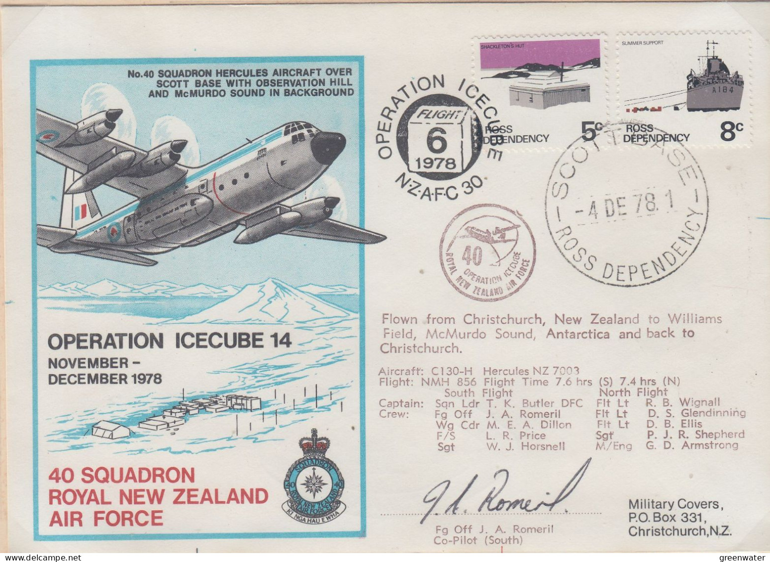 Ross Dependency 1978 Operation Icecube 14 Signature Ca Scott Base 4 DE 1978 (XX159B) - Covers & Documents