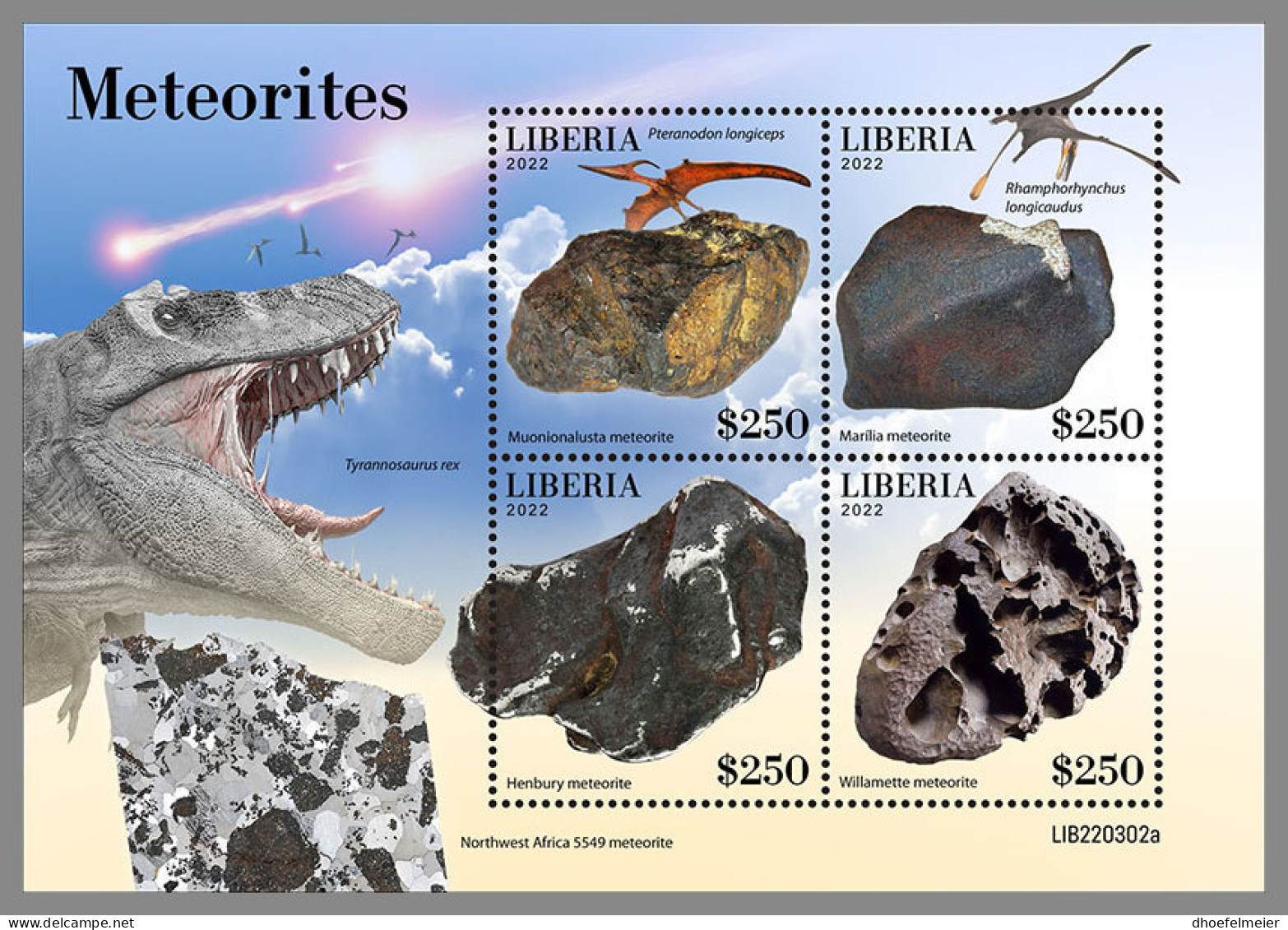 LIBERIA 2022 MNH Meteorites Meteoriten M/S - OFFICIAL ISSUE - DHQ2312 - Minéraux