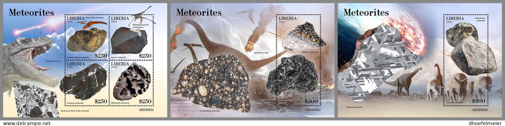LIBERIA 2022 MNH Meteorites Meteoriten M/S+2S/S - OFFICIAL ISSUE - DHQ2312 - Minerals