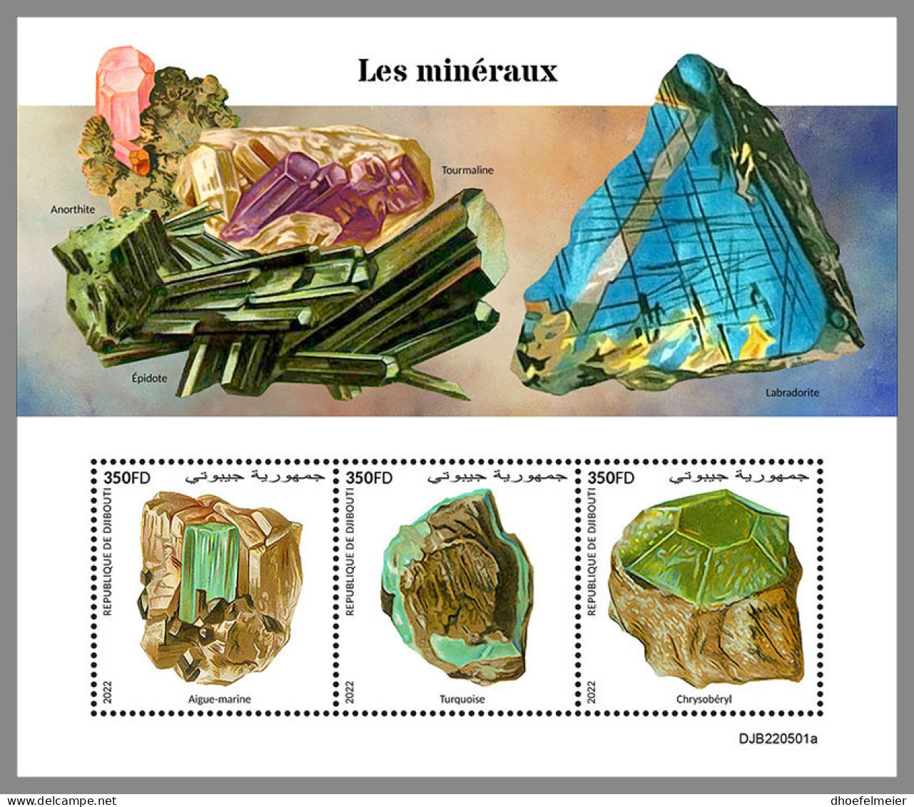 DJIBOUTI 2022 MNH Minerals Mineralien Mineraux M/S - IMPERFORATED - DHQ2312 - Minéraux