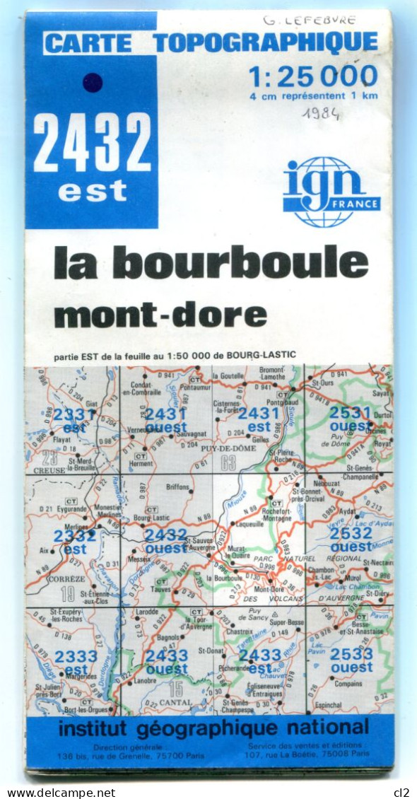 IGN - Carte Touristique - 1:25000 - 2432 Est - La Bourboule - Mont-Dore - 1984 - édition 2 - Cartes Topographiques