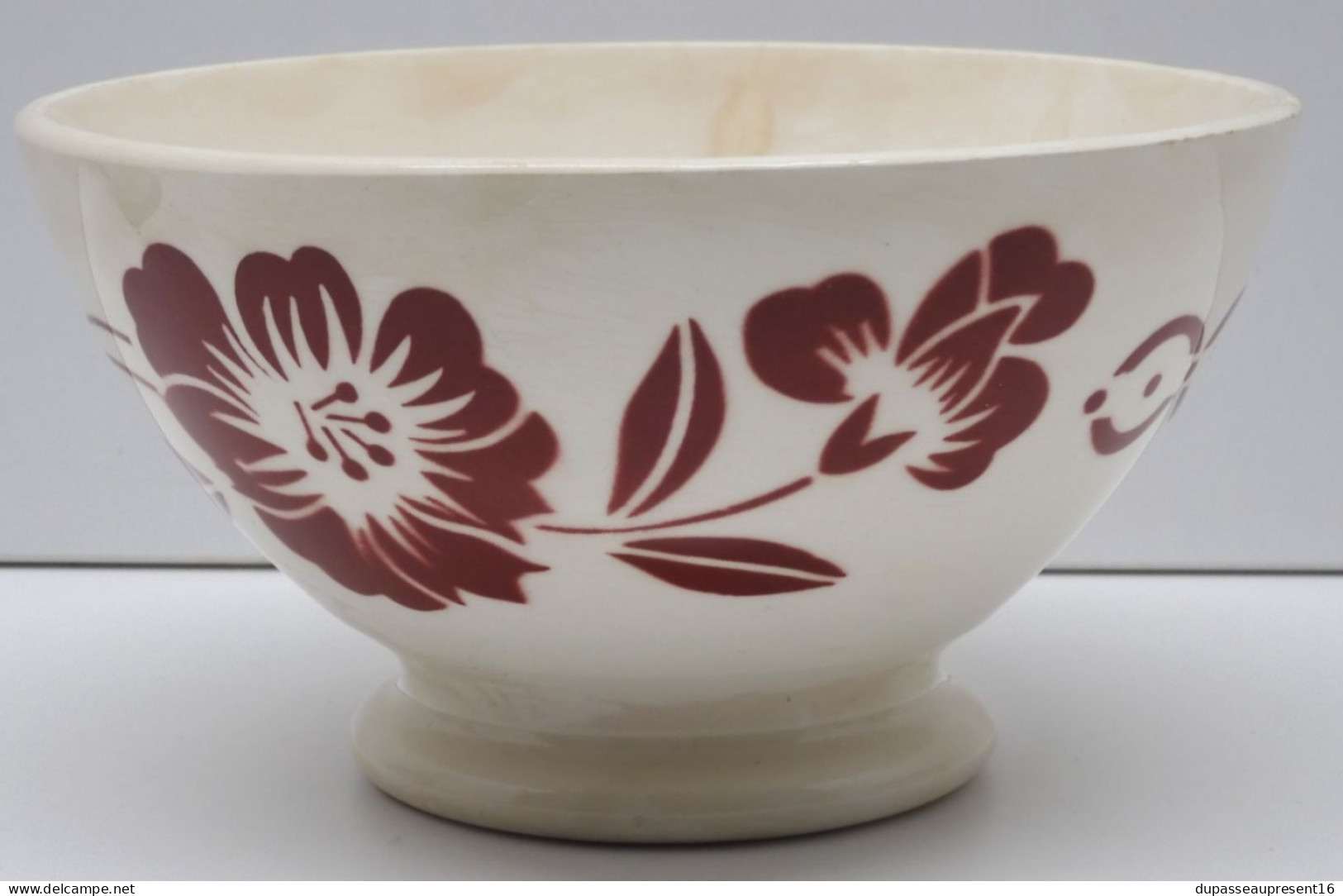 -ANCIEN GRAND BOL DIGOIN CERAMIQUE GROSSE FLEUR ROUGE Foncé déco cuisine   E