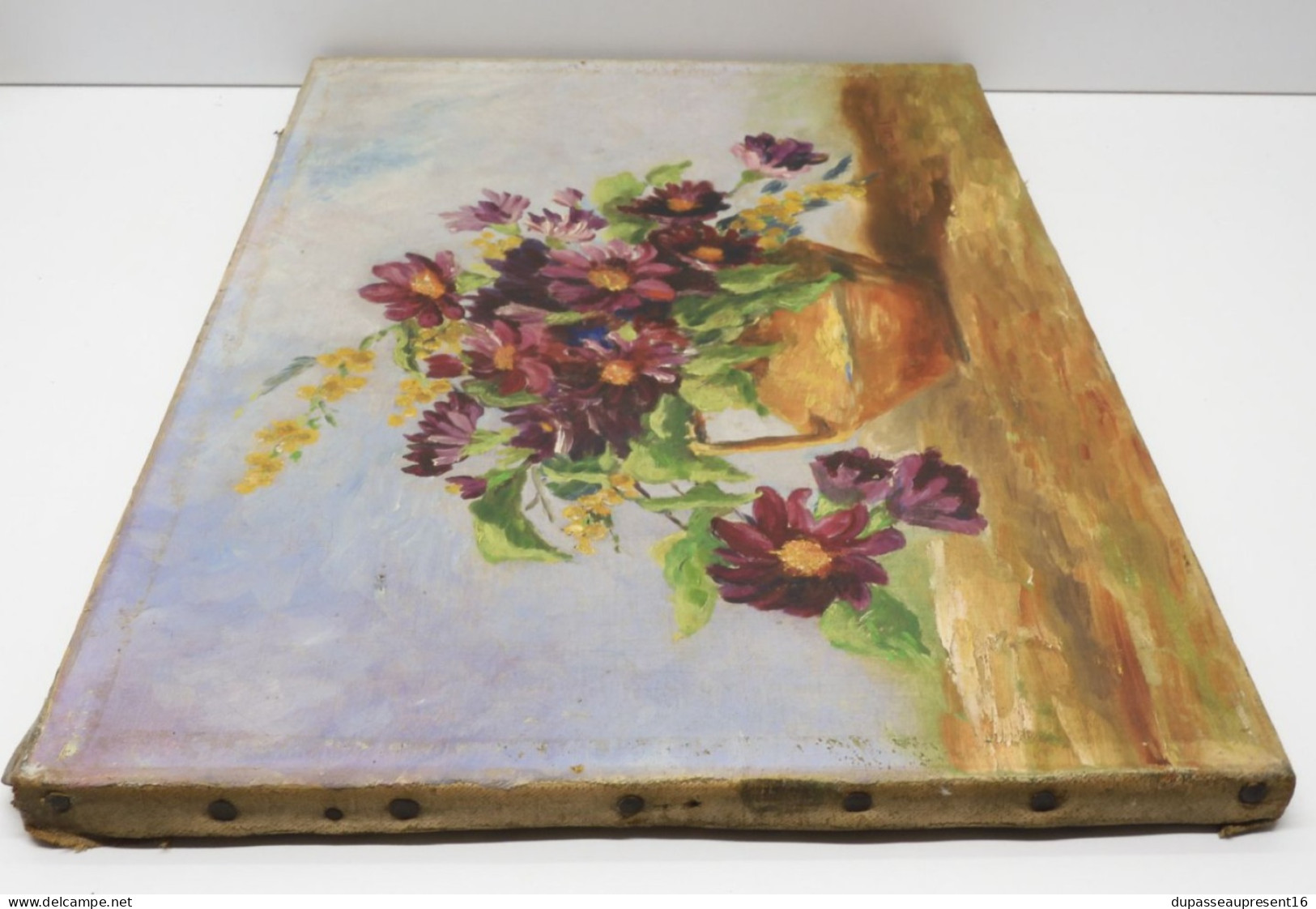 -ANCIEN TABLEAU HUILE SUR TOILE HST BOUQUET de FLEURS signé GUILLEN A déco    E