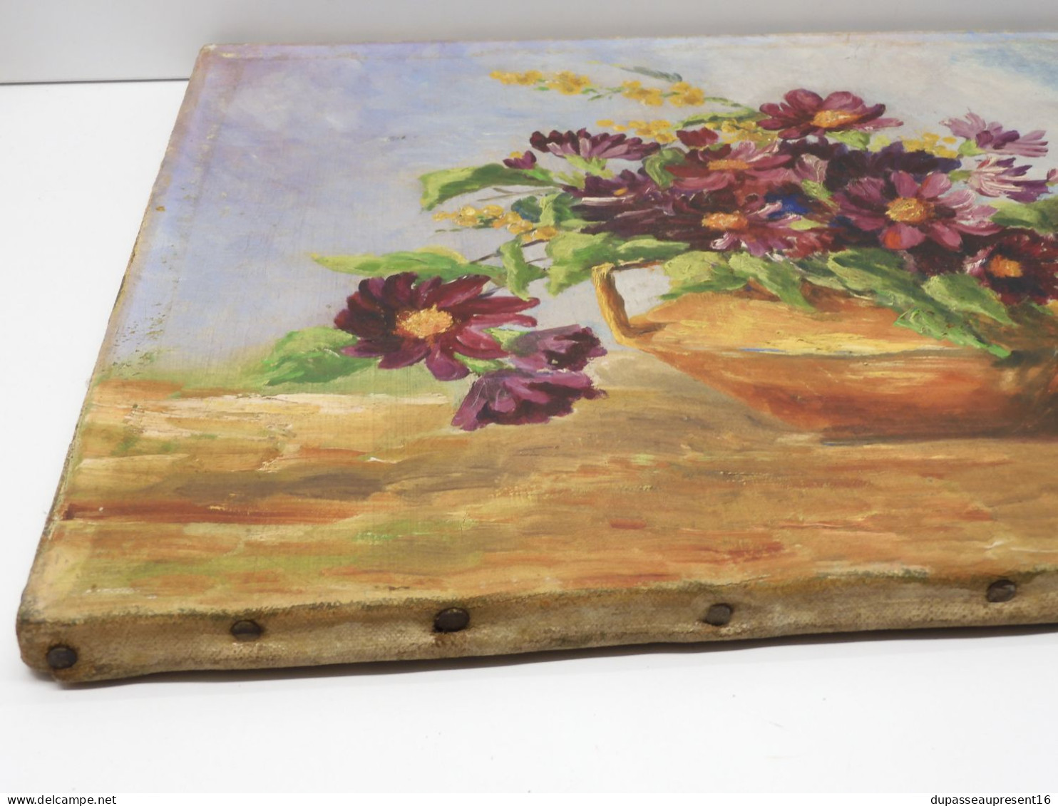 -ANCIEN TABLEAU HUILE SUR TOILE HST BOUQUET de FLEURS signé GUILLEN A déco    E