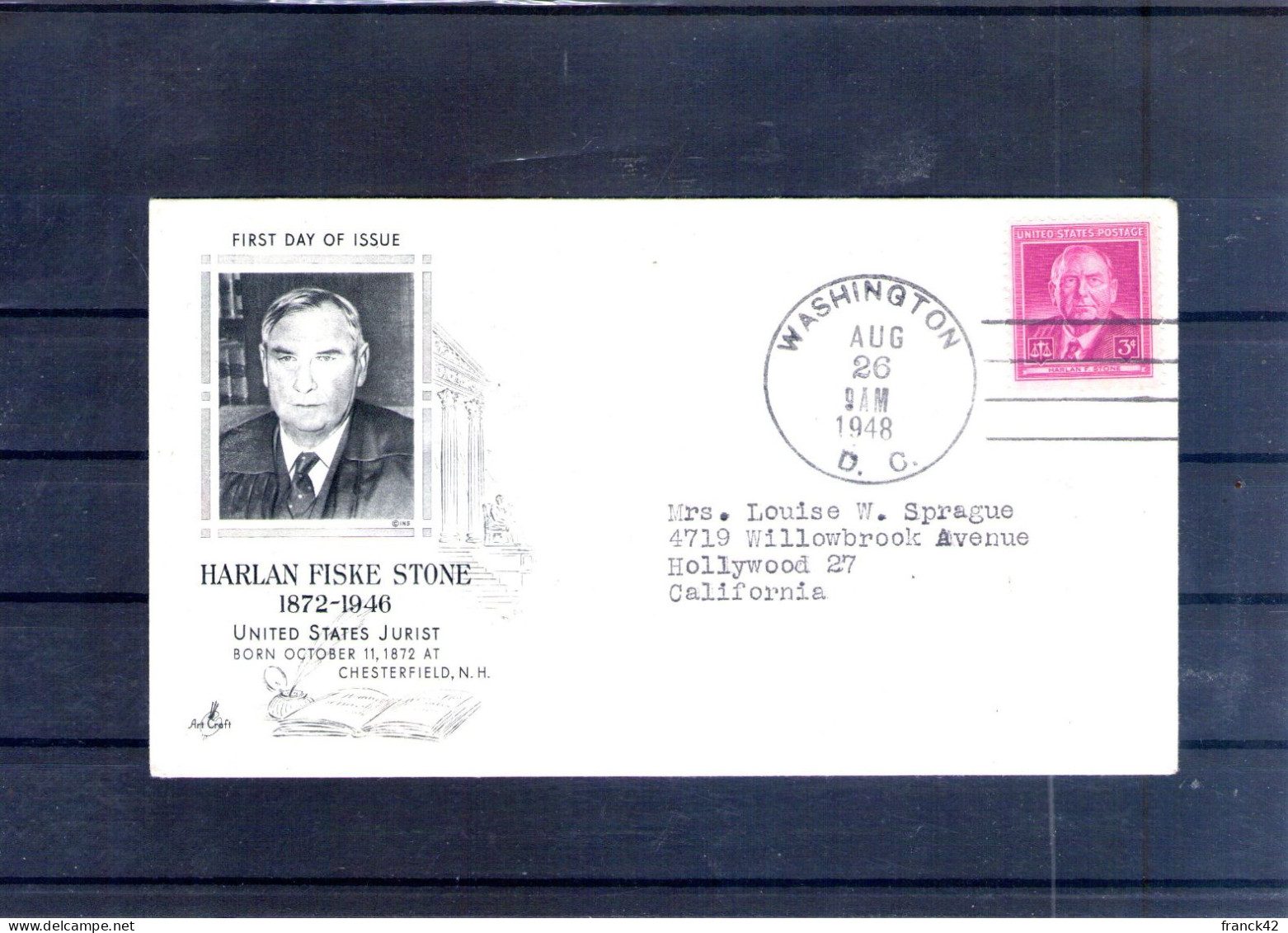 Etats Unis. Enveloppe Fdc. Harlan Fiske Stone. 1948 - 1941-1950