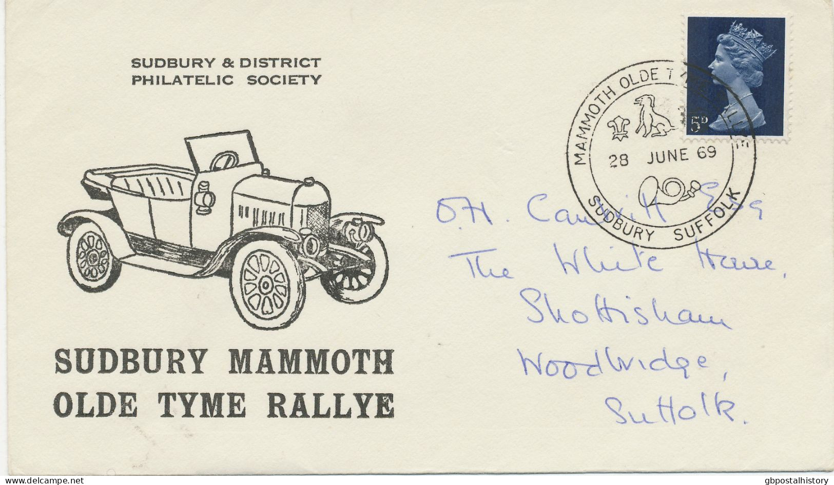 GB 1969 Mammoth Olde Tyme Rallye Sudbury Suffolk On Very Fine Cover - Storia Postale