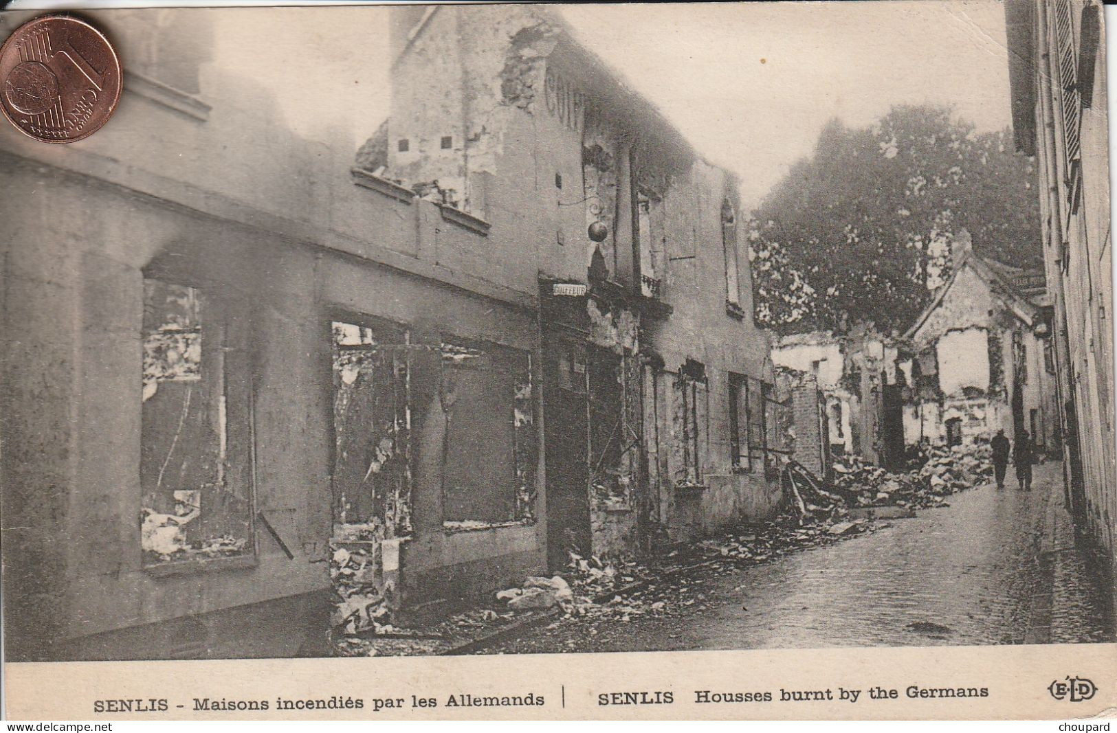 60 - Carte Postale Ancienne De  SENLIS   Maisons Incendiées Par Les Allemands - Senlis