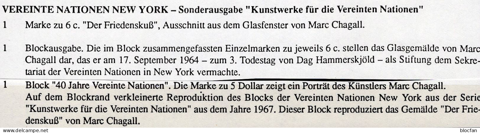 New York 1985 Glasfenster UN 189,Block 4+Antigua Bl.103 ** 12€ Porträt Chagall Bloc Hoja Art Sheets Bf Vereinte Nationen - Verzamelingen & Reeksen