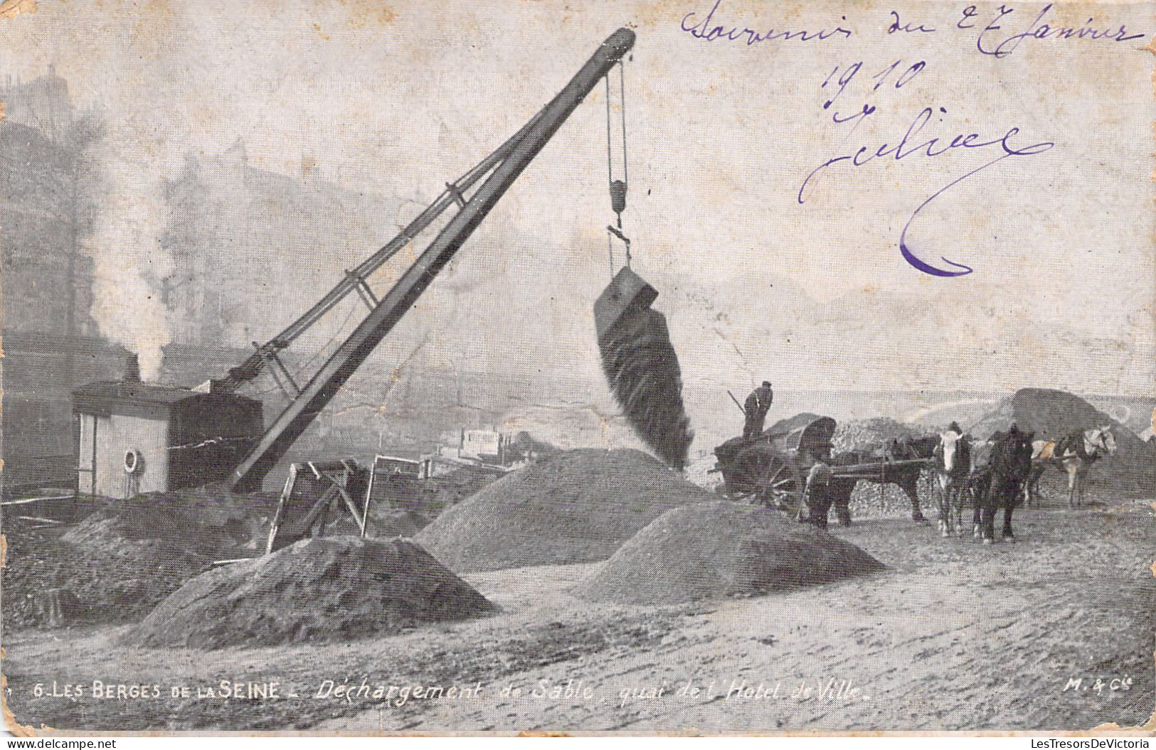 BATEAUX - Péniche - Les Berges De La Seine - Déchargement De Sable Quai De L'Hôtel De Ville - Carte Postale Ancienne - Houseboats