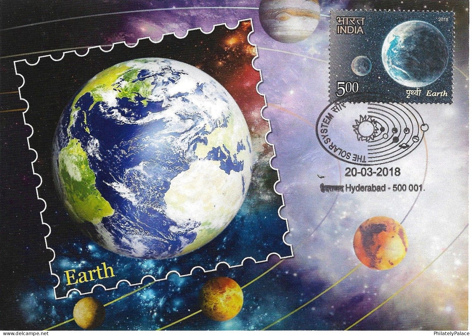 INDIA 2018 Solar System,Space,Planet,Mercury,Venus, Earth,Mars,Jupiter,Saturn,8v Maxicard Maxi Card SET (*) Inde Indien - Covers & Documents