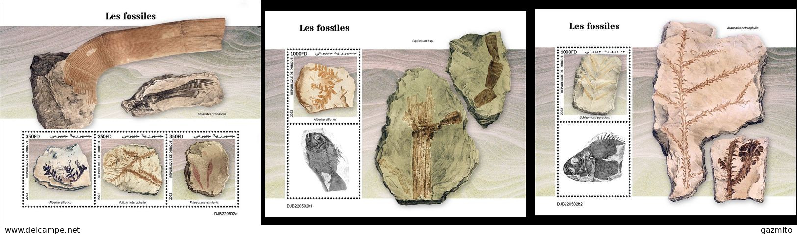 Djibouti 2022, Fossils, 3val In BF+2BF - Fossielen