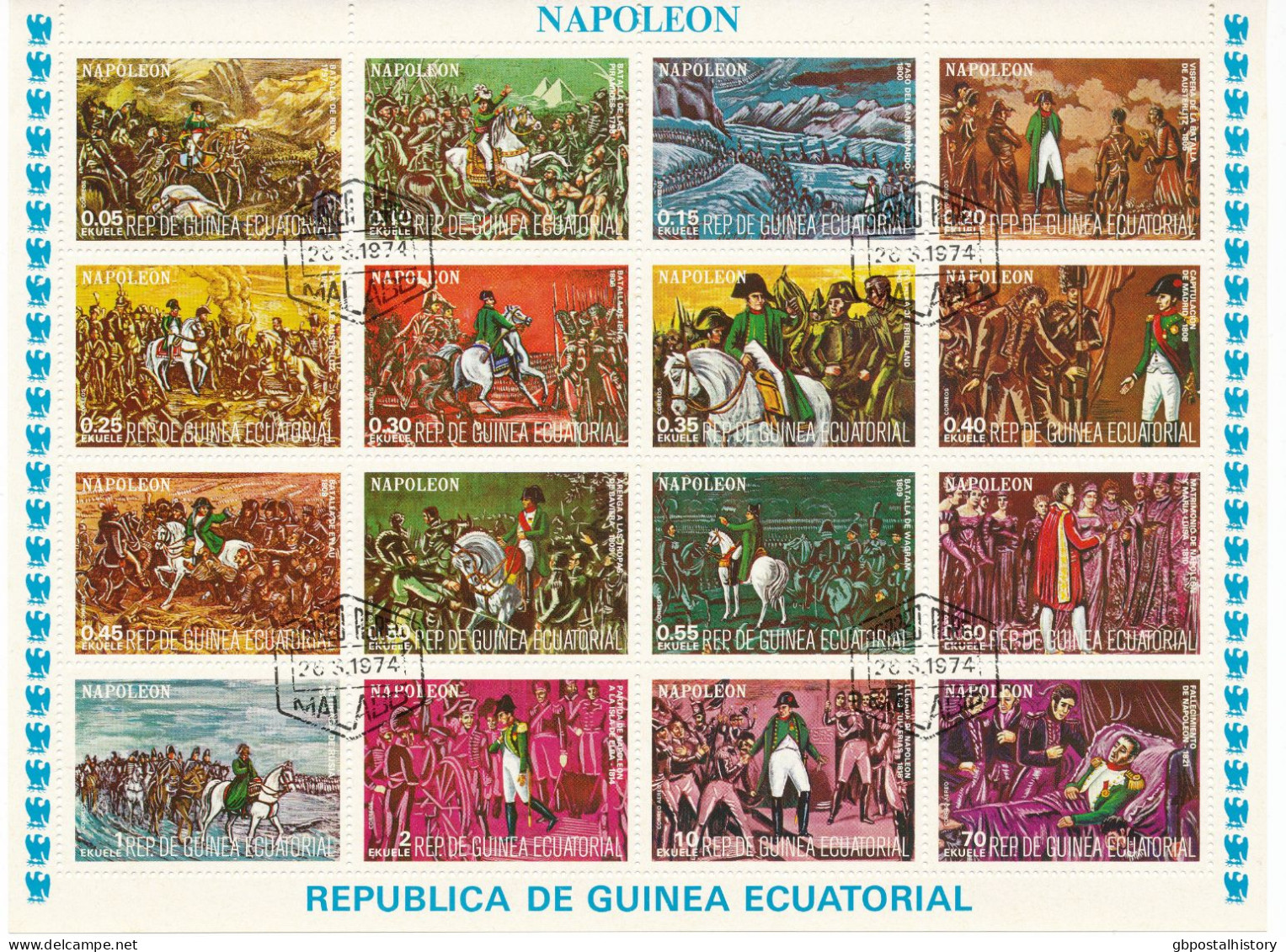 ÄQUITORIAL GUINEA 1974 Napoleon I 0.05 - 70 E., Gestempelter Kab.-Kleinbogensatz - Äquatorial-Guinea