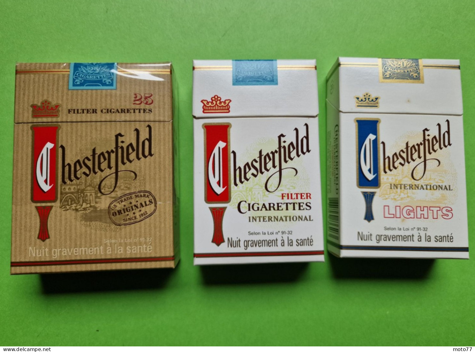 Lot 3 Anciens PAQUETS De CIGARETTES Vide - CHESTERFIELD - Vers 1980 - Estuches Para Cigarrillos (vacios)