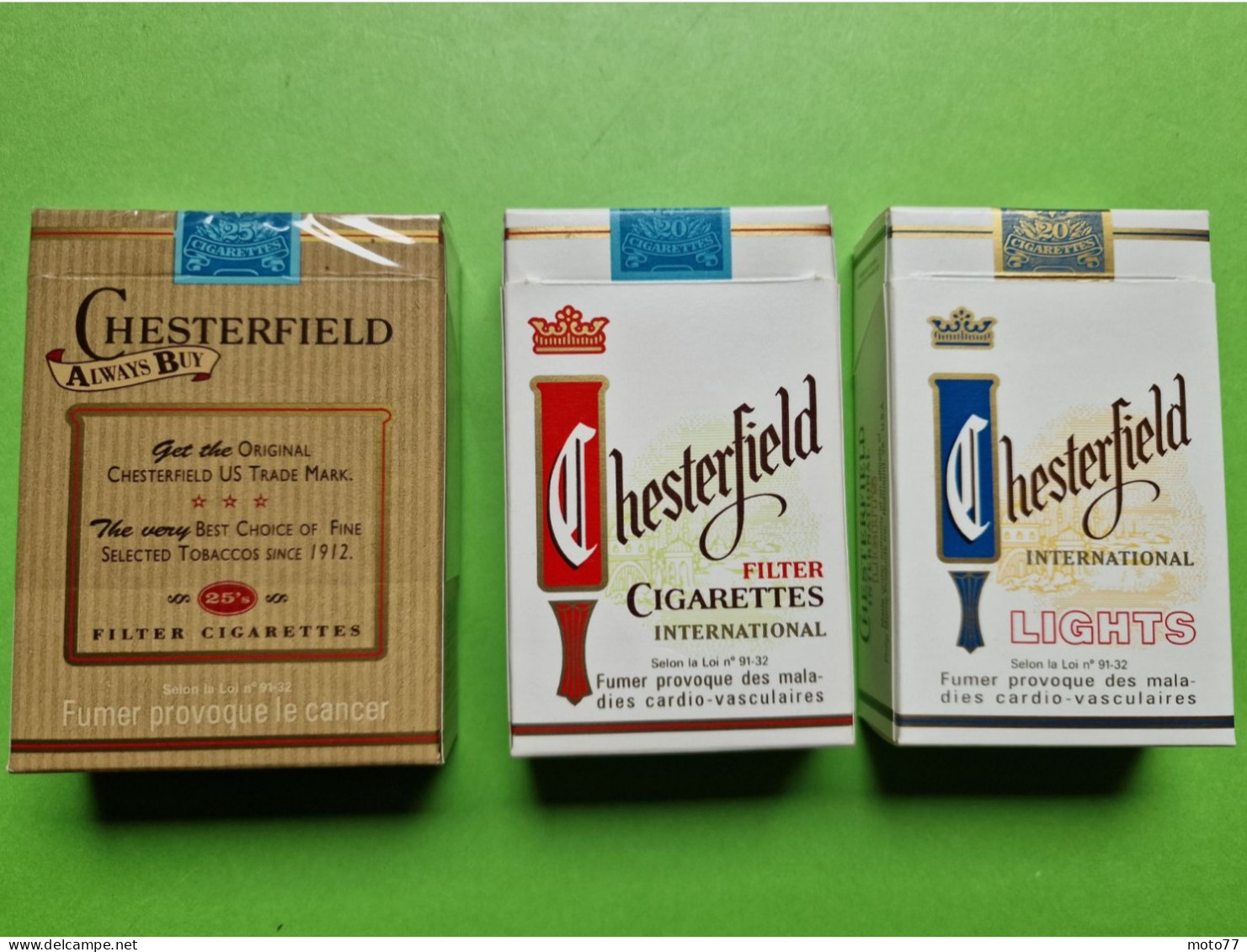 Lot 3 Anciens PAQUETS De CIGARETTES Vide - CHESTERFIELD - Vers 1980 - Etuis à Cigarettes Vides