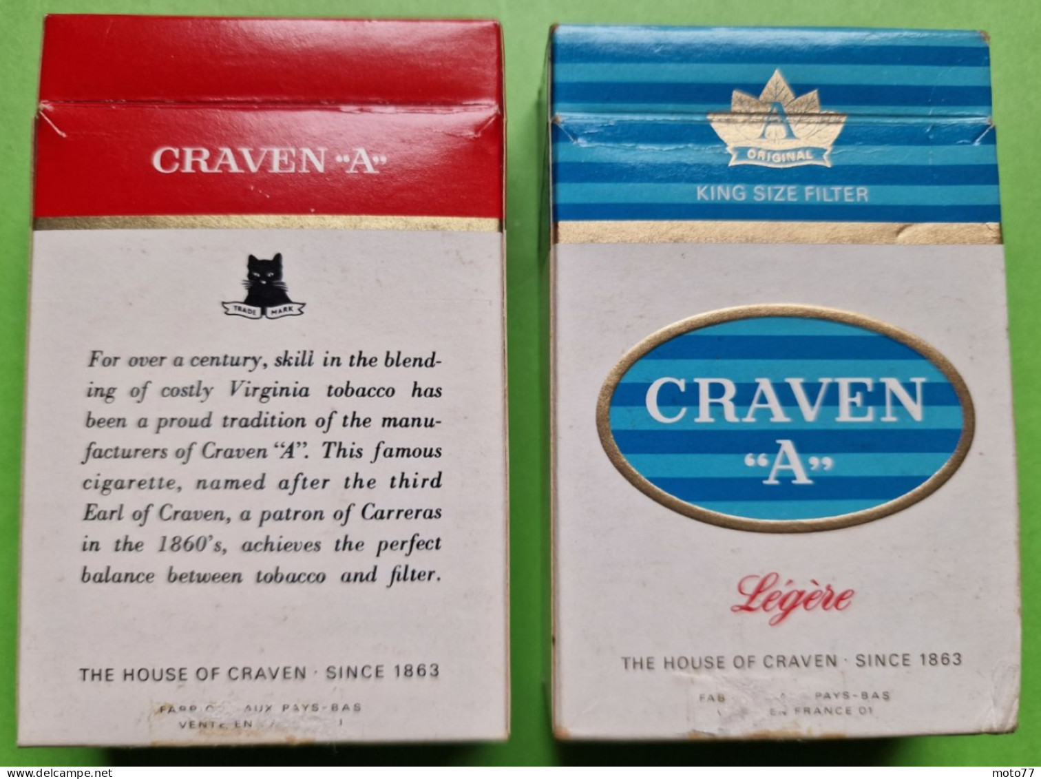 Lot 2 Anciens PAQUETS De CIGARETTES Vide - CRAVEN "A" - Vers 1980 - Empty Cigarettes Boxes