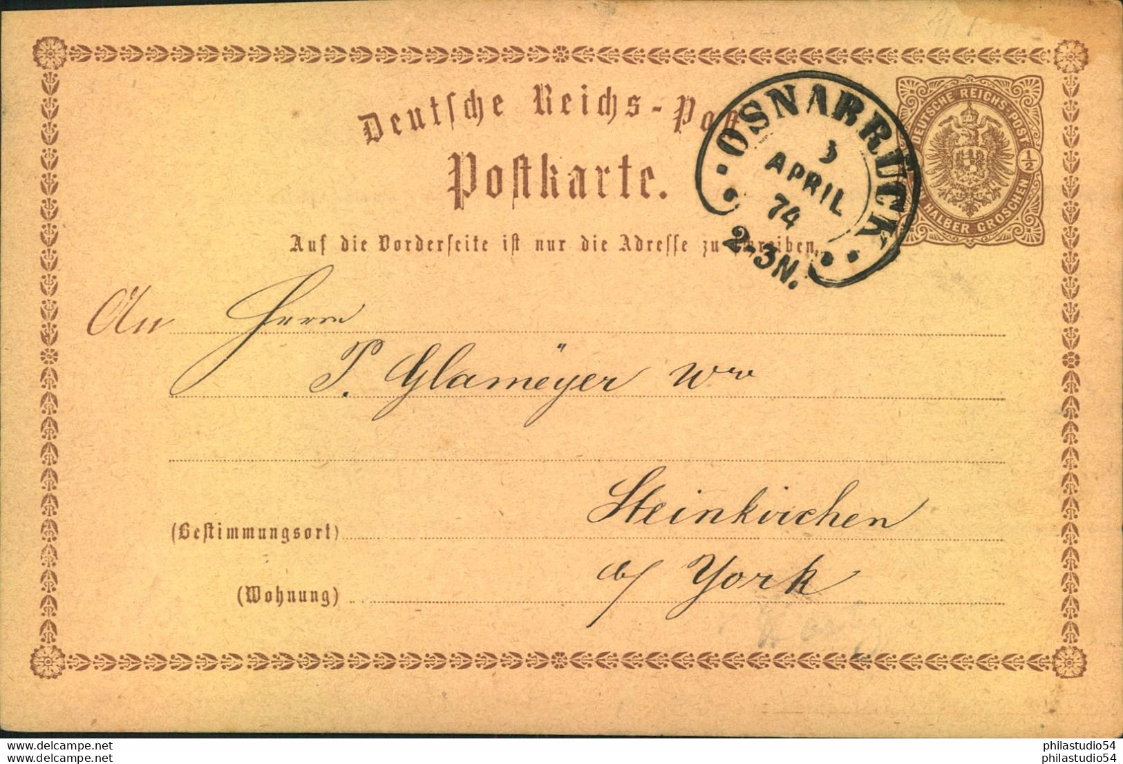 1874, Hufeisenstempel OSNABRÜCK Auf 1/2 Groschen Ganzsachenkarte (P 1) - Franking Machines (EMA)