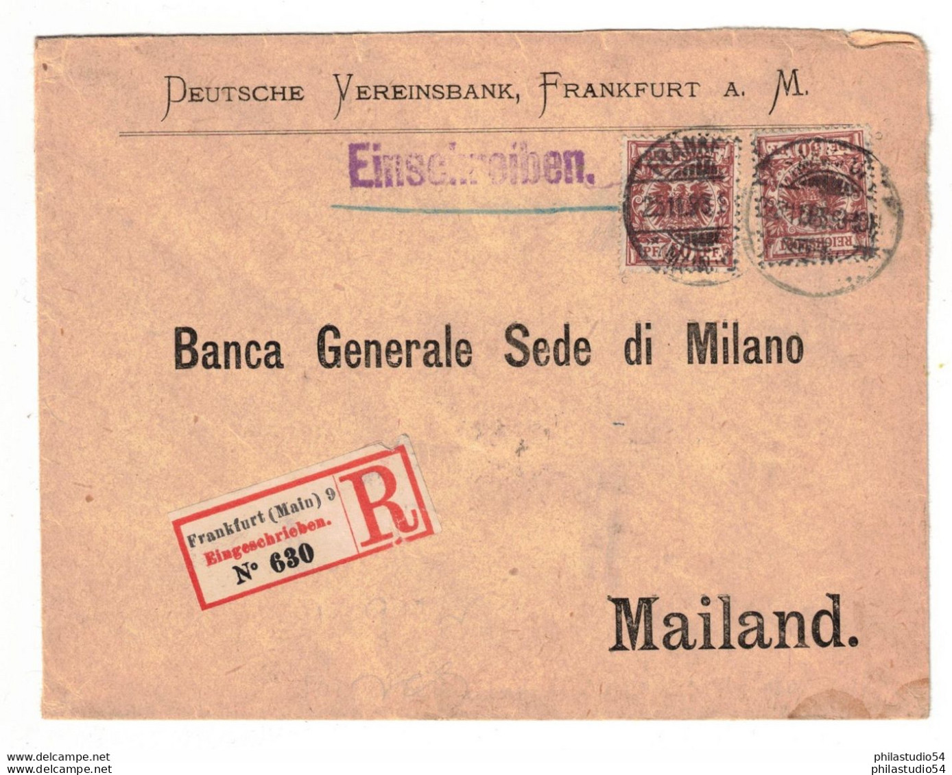 1896 Ca., 50 Pfg. Krone/Adler Im2-nal Auf R-Brief Ab FRANKFURT (MAIN) Nach Milano- - Autres & Non Classés