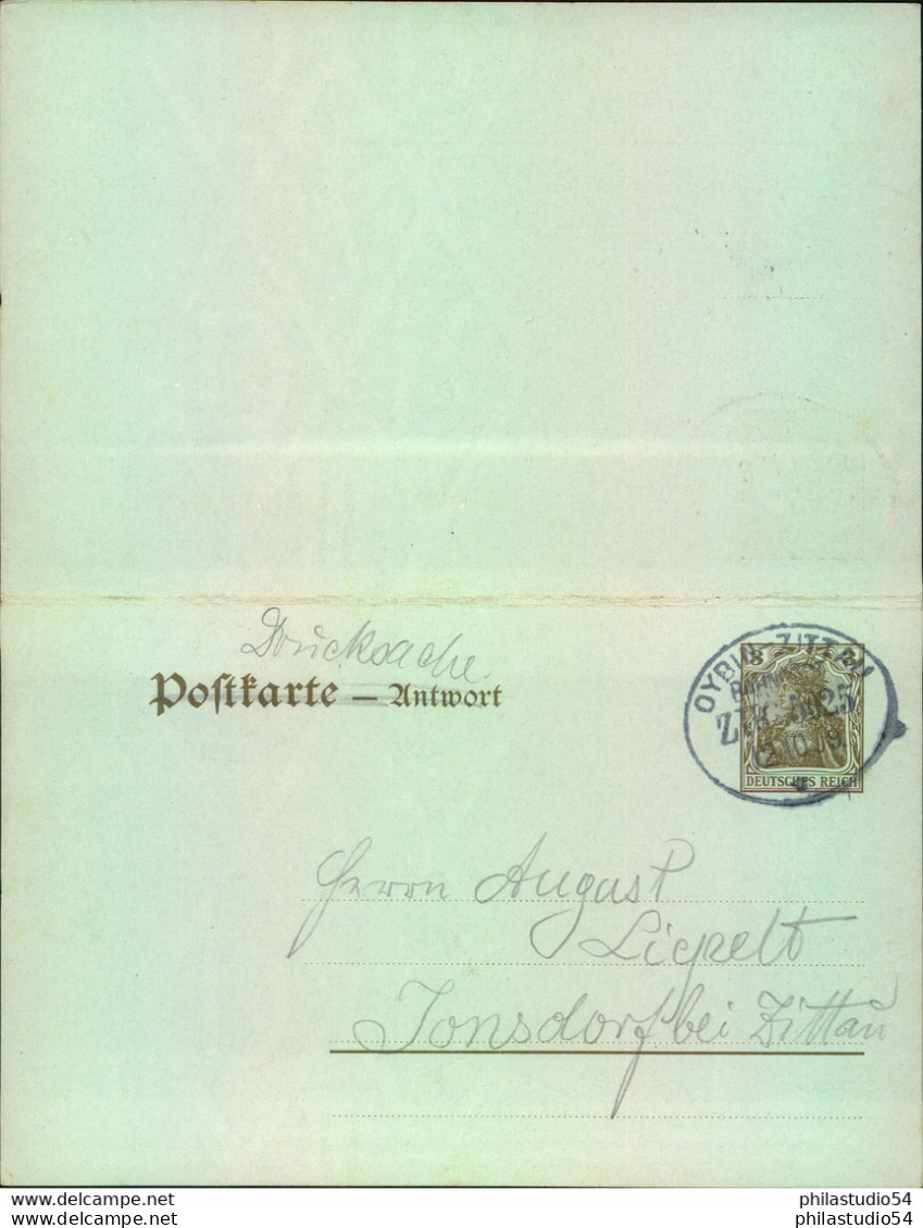 1909, "INTERNATIONALE PHOTOGR. AUSSTELLUNG DRESDEN" Auf Doppelkarte Blanko, Antwort BP "OYBIN-ZITTAU - Macchine Per Obliterare (EMA)