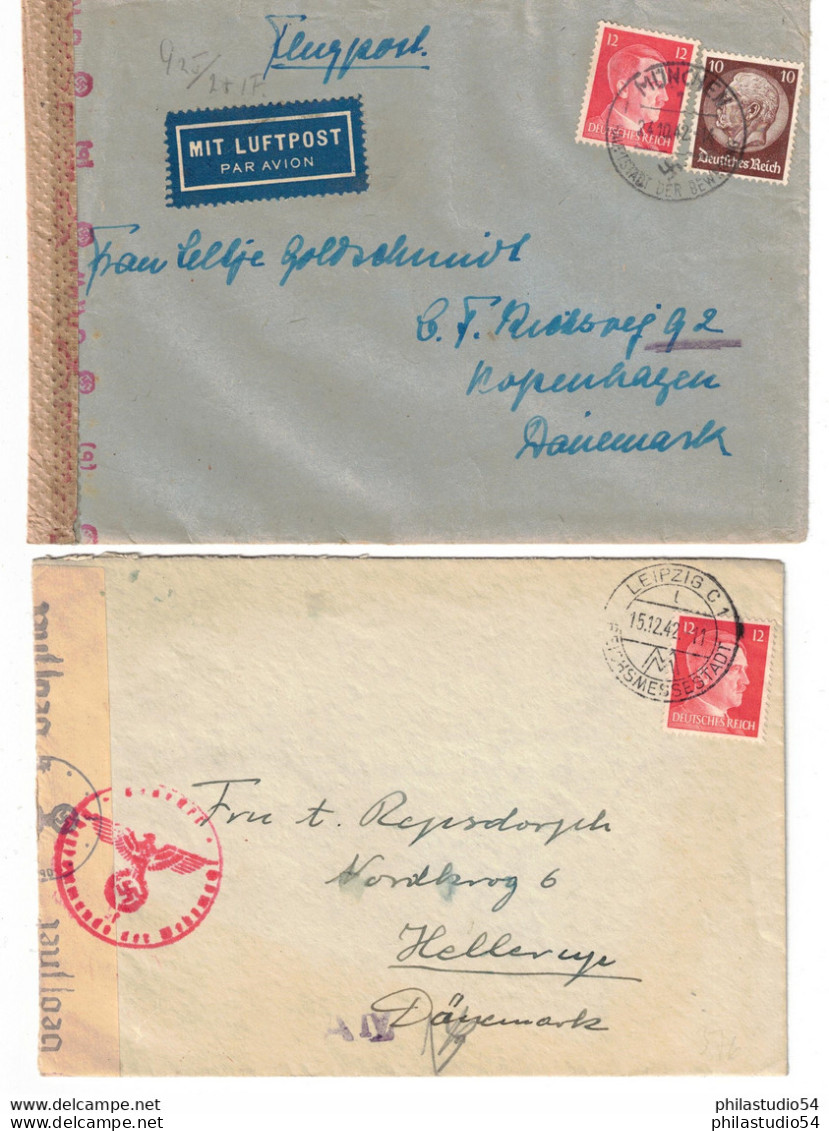 1942, EUROPAPORTO Nach Dänemark Einfacher Brief Und 22 Pfg. Luftpostfrankatur. Schöne Albumseite - Covers & Documents