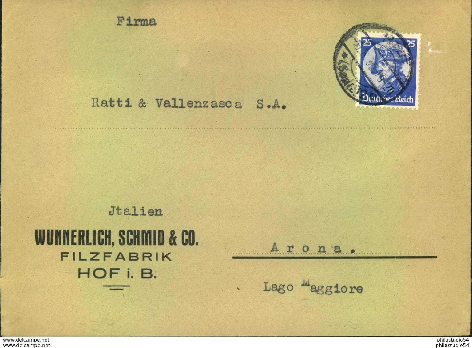 1933, 25 Pfg. Fridericus Als EF Auf Auslandsbrief Ab HOF (SAALE) Nach Italien. - Storia Postale