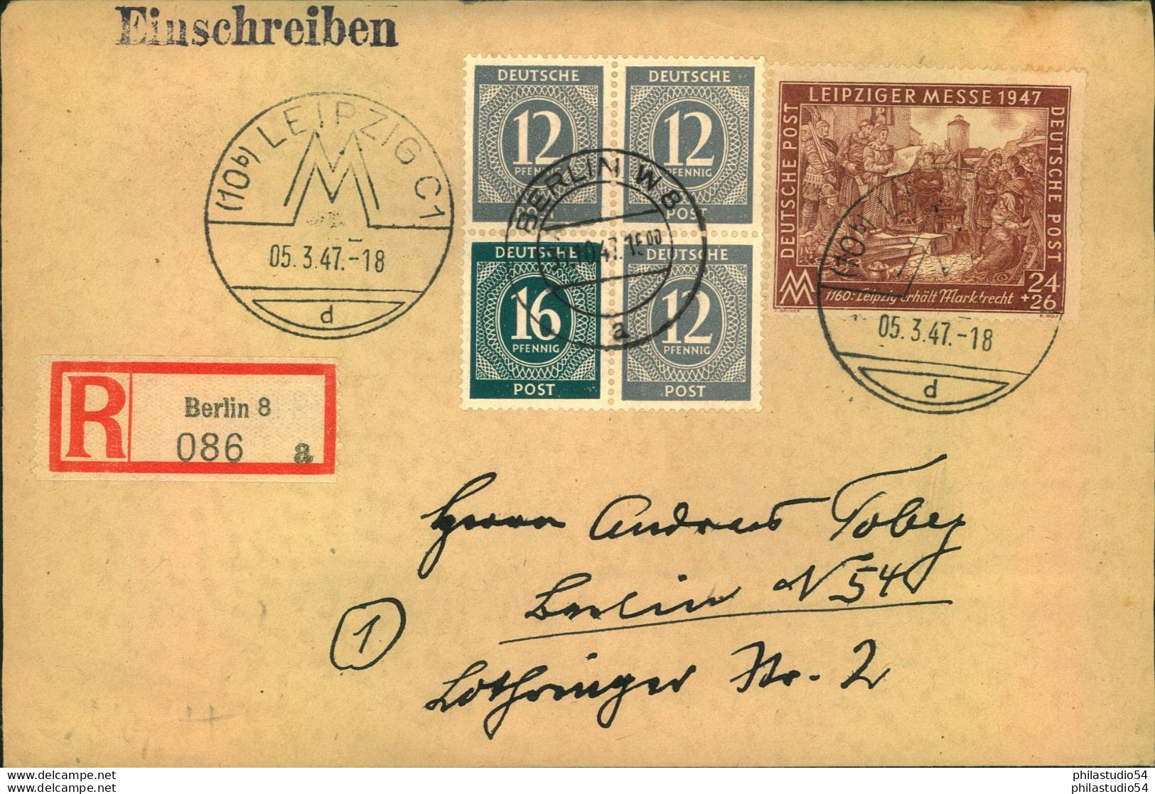 1947, Zusammendruckviererblock Aus MH 50 Mit  24 Pfg. Messe Auf Orts-R-Brief Mit SST Ab Berlin 8 - Otros & Sin Clasificación