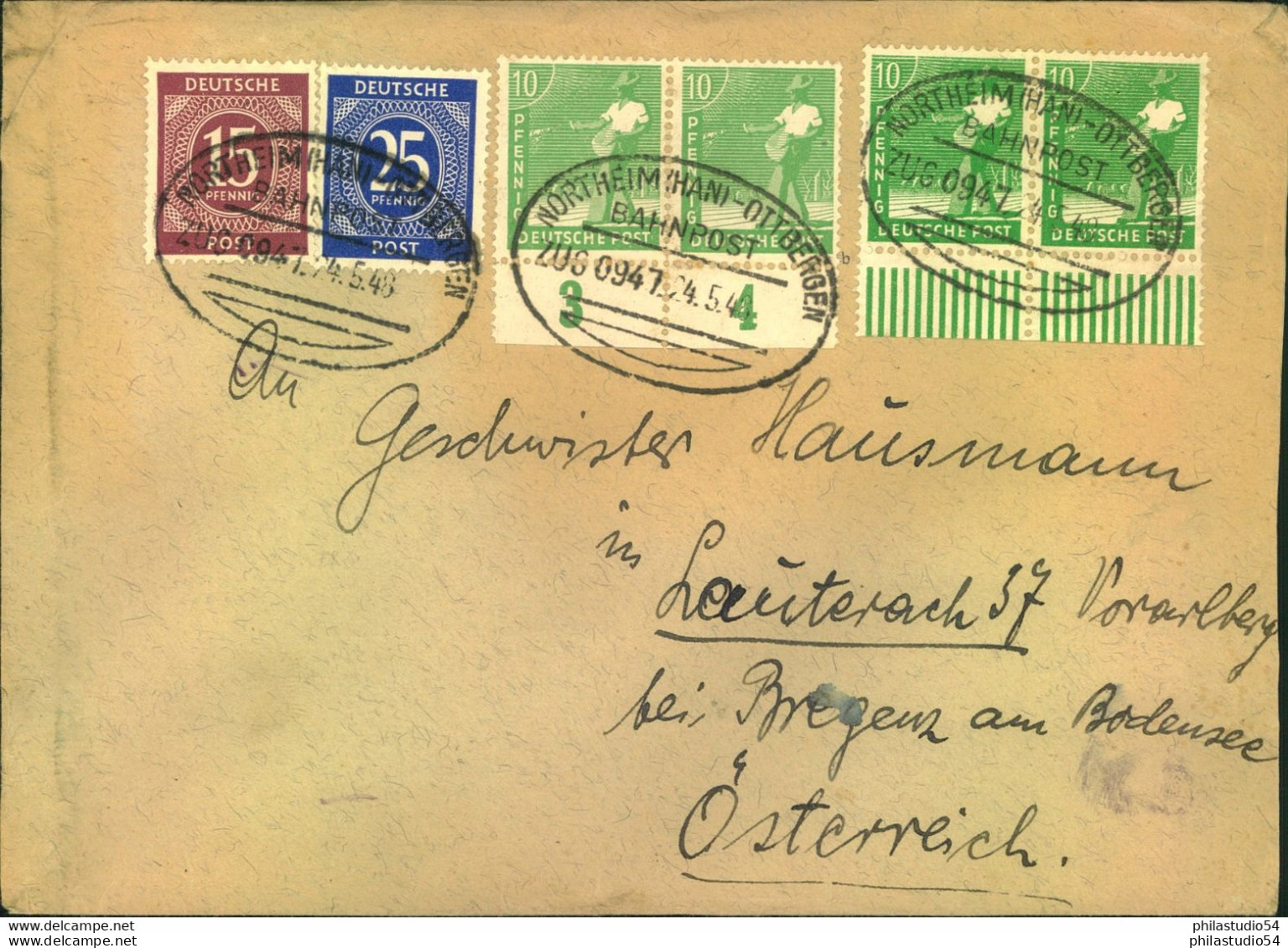 1947, 10 Pfg. Arbeiter In Beiden Farben Auf Auslandsbrief. Bahnpost "NORTHEIM - OTTBERGEN - Otros & Sin Clasificación