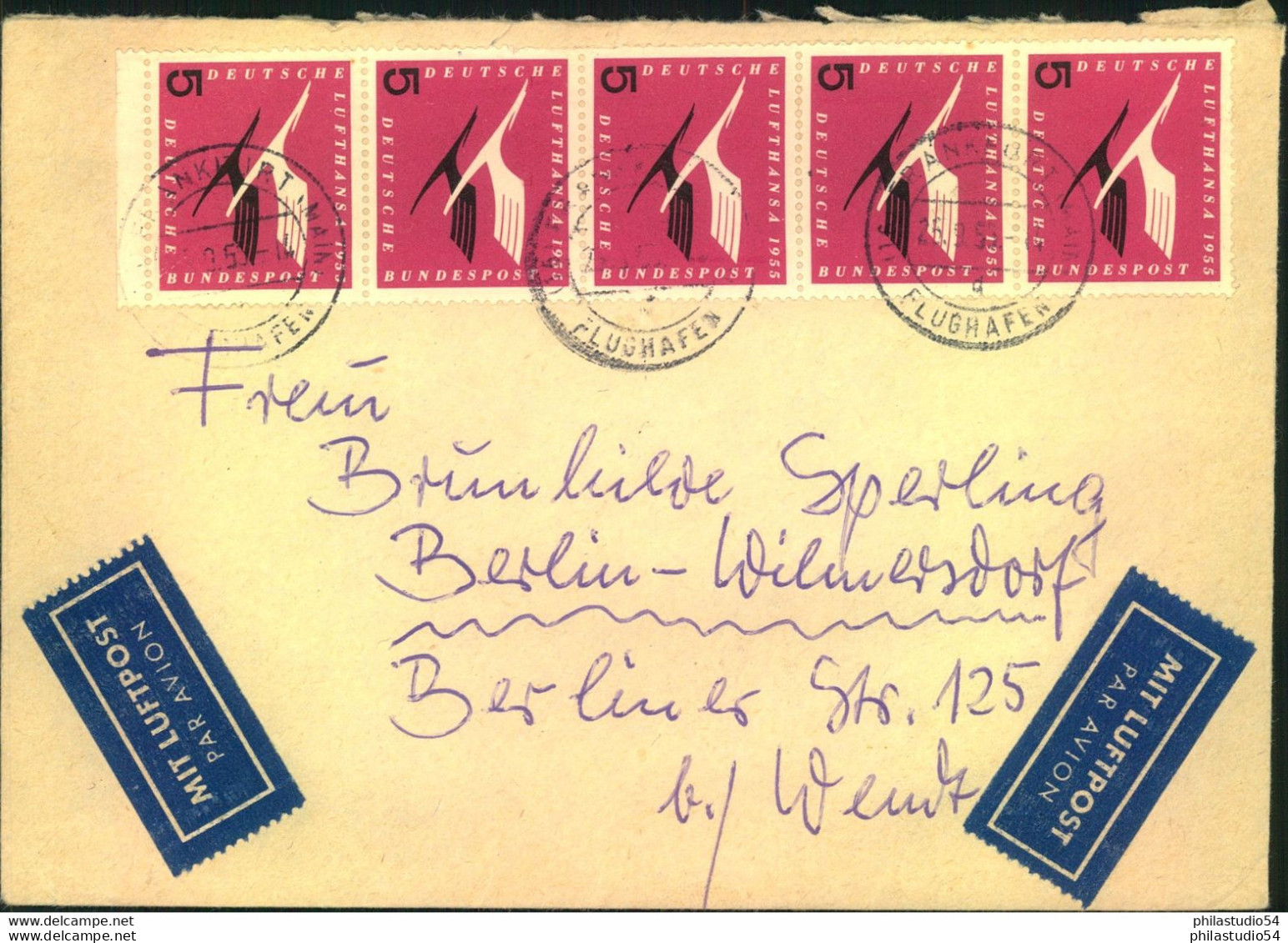 1955, Luftpostbrief Ab FRANKFURT (MAIN) Mit Dekorativer MeF - Sonstige & Ohne Zuordnung