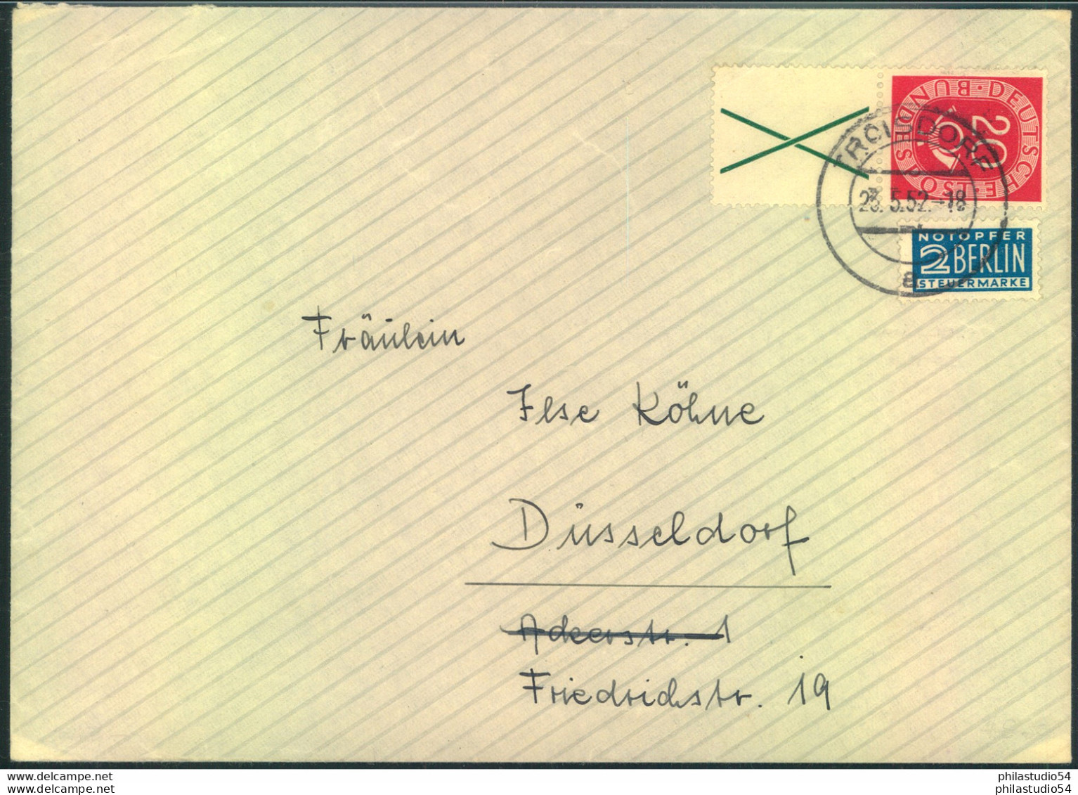 1952, Fernbrief Mit Zusammendruck "20 Pf. Posthorn / X" Ab Troisdorf - Other & Unclassified