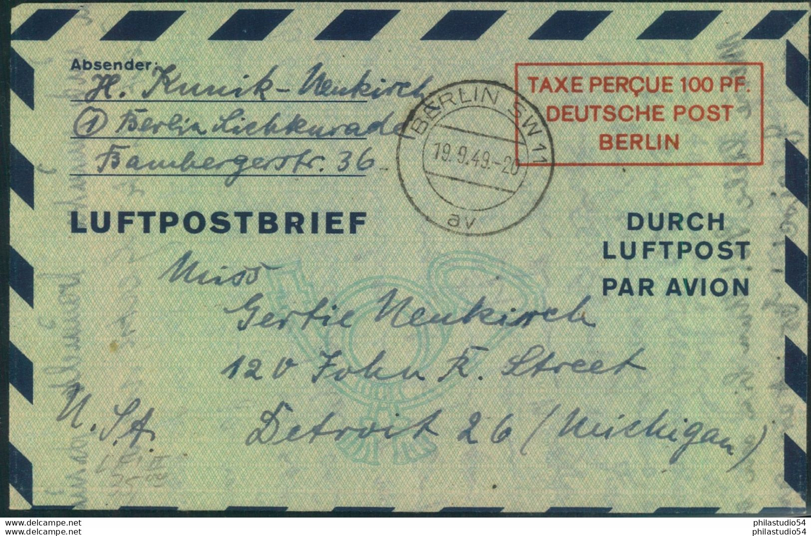 1949, Luftpostleichtbrief 100 Pf. In Type II, Gebraucht - Autres & Non Classés